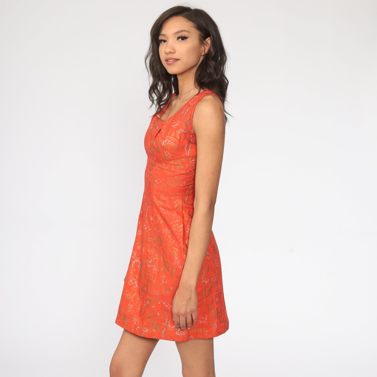 1950s Alfred Shaheen Hawaiian Sheath Dress Orange Floral Mini Extra Small