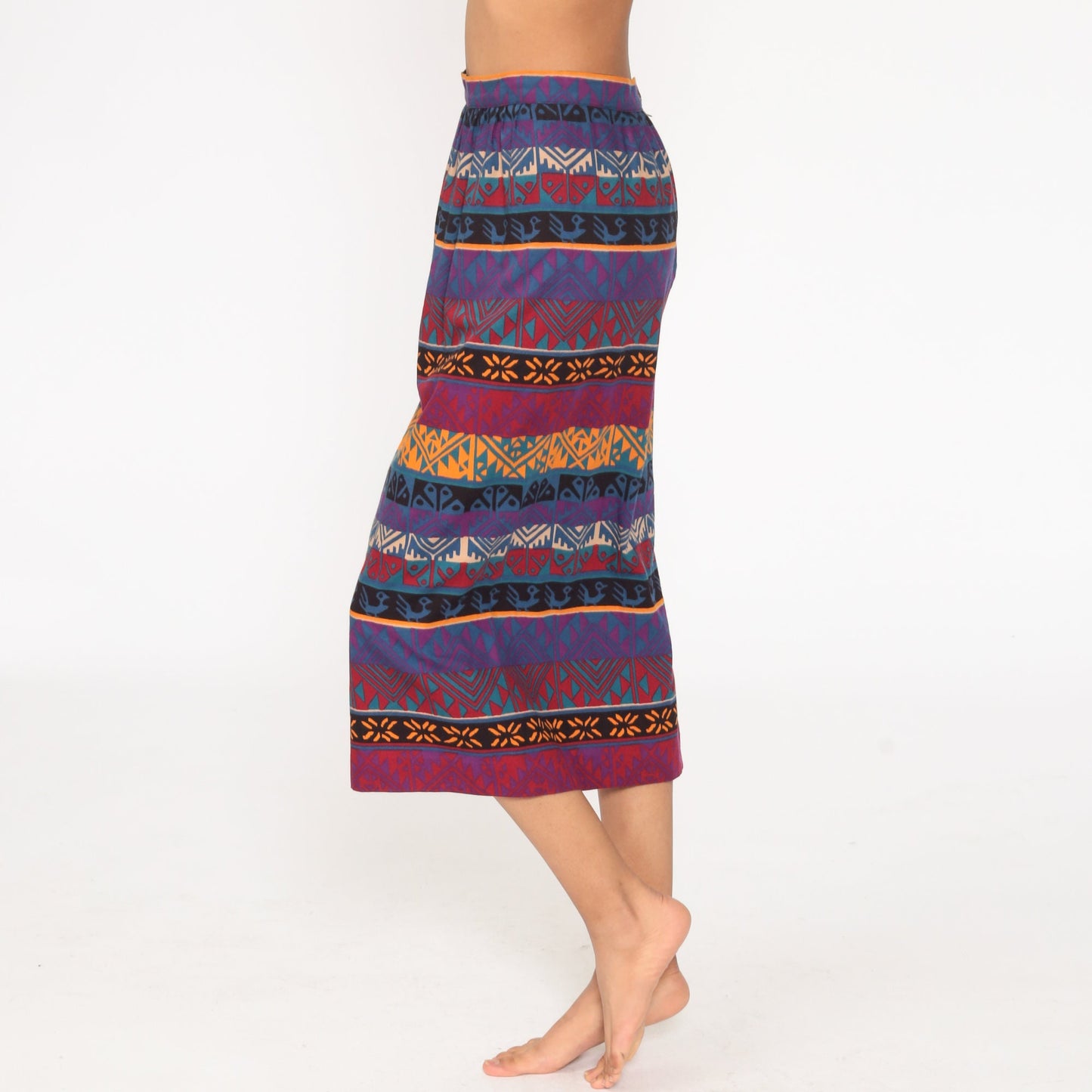 80s Southwestern Aztec Print Pencil Skirt Purple Pink High Waist Small