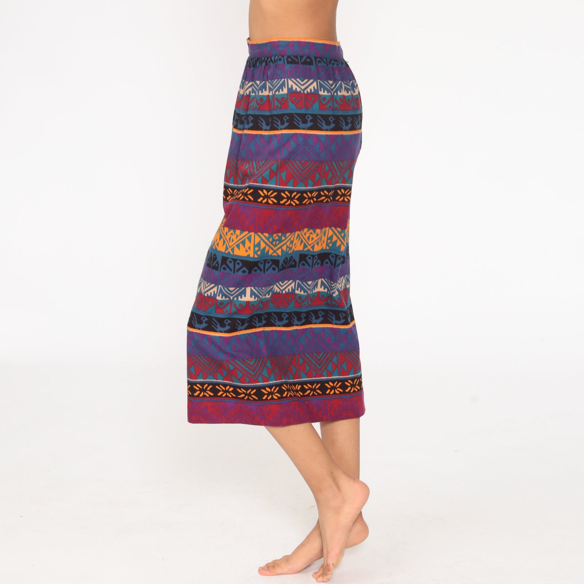 80s Southwestern Aztec Print Pencil Skirt Purple Pink High Waist Small