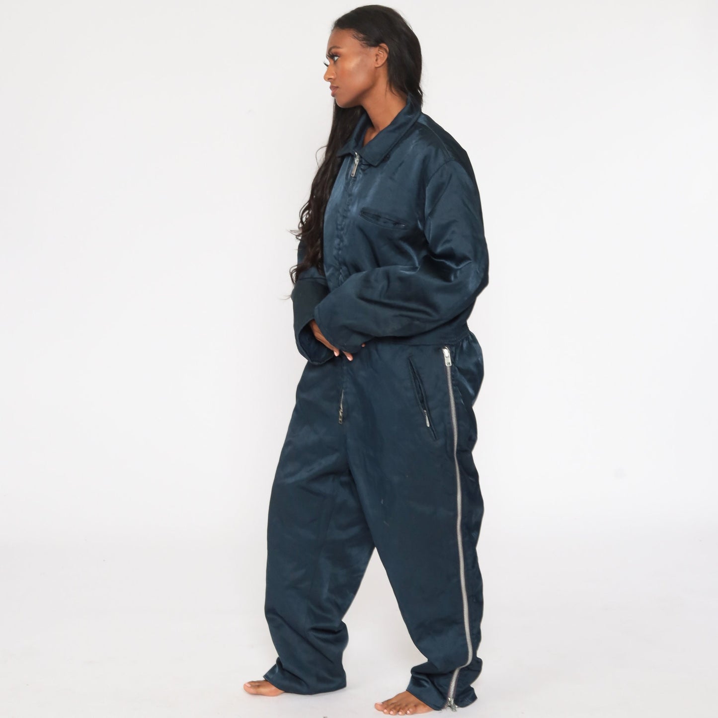 80s Navy Coveralls Workwear Jumpsuit Long Sleeve Quilted Lining Extra Large XL