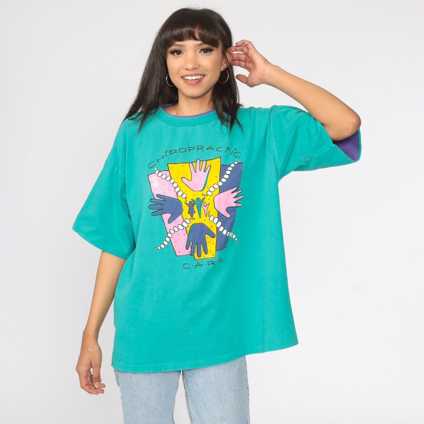 90s Chiropractic Care Graphic T-Shirt Turquoise Cotton Extra Large XL