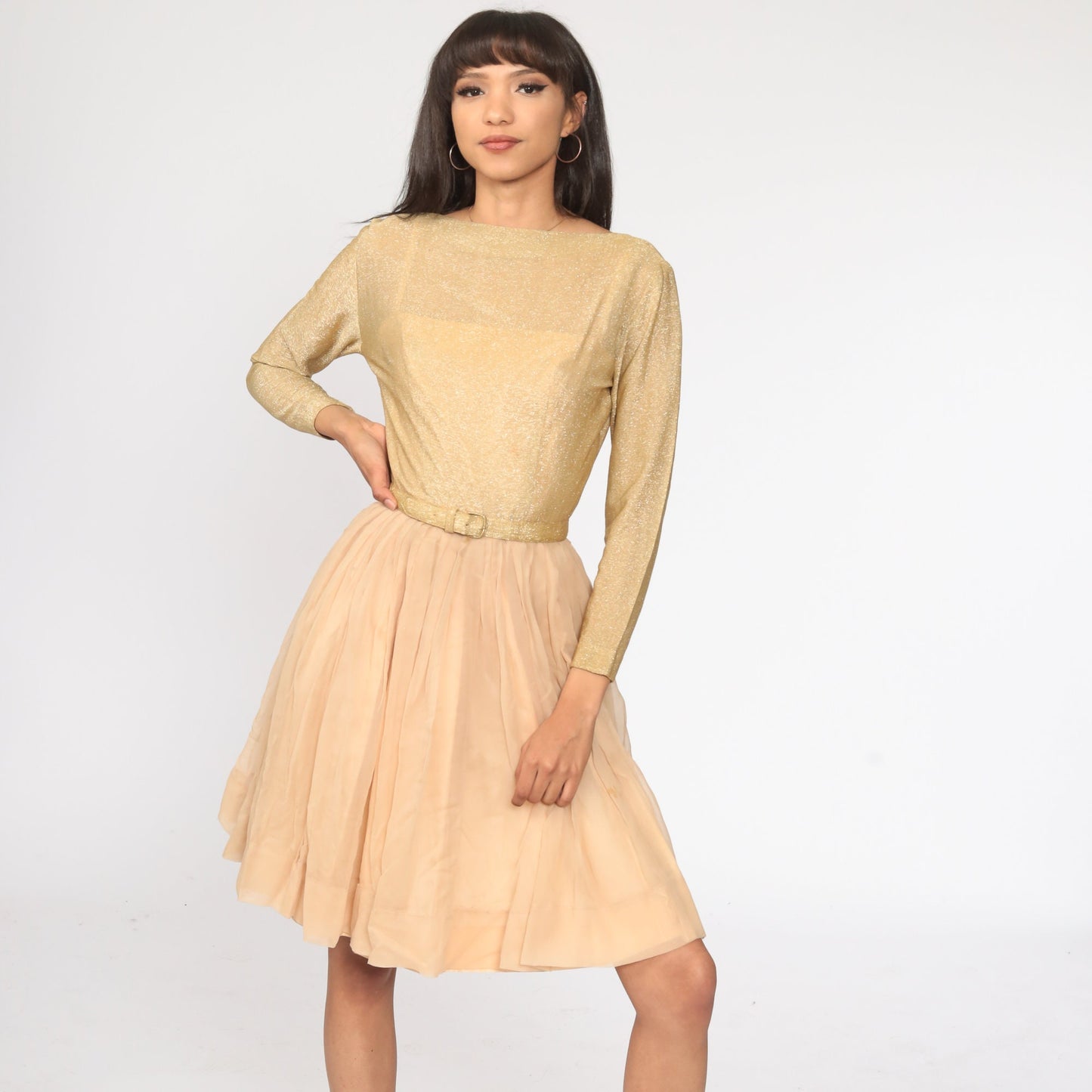 60s Jonathan Logan Gold Lurex Chiffon Midi Dress Extra Small XS