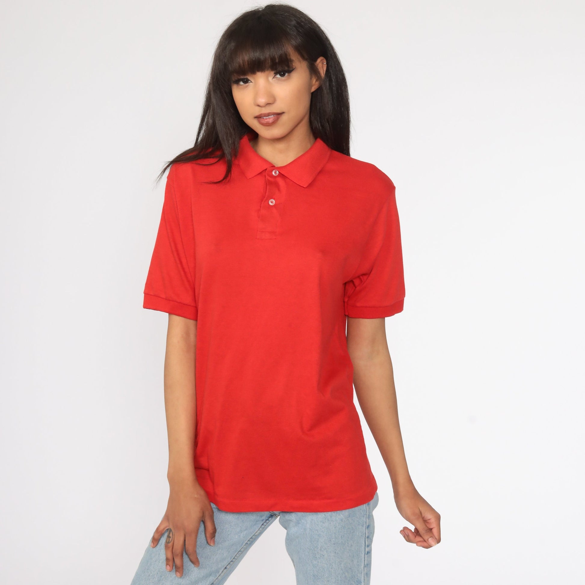 80s The Grand Ram Hot Air Balloon Polo Shirt Red Graphic Button-Up Medium