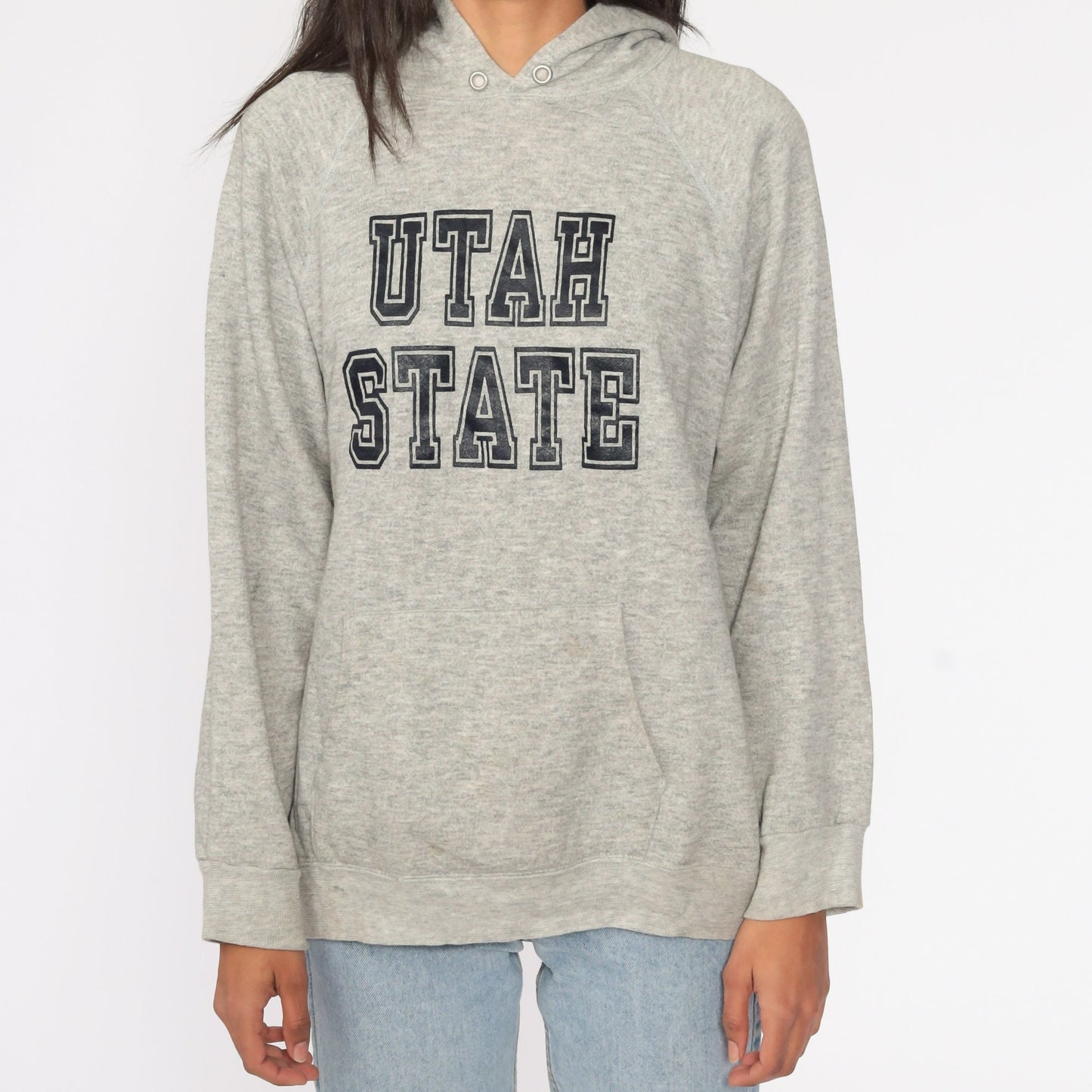 90s Utah State University Champion Hoodie Grey Medium