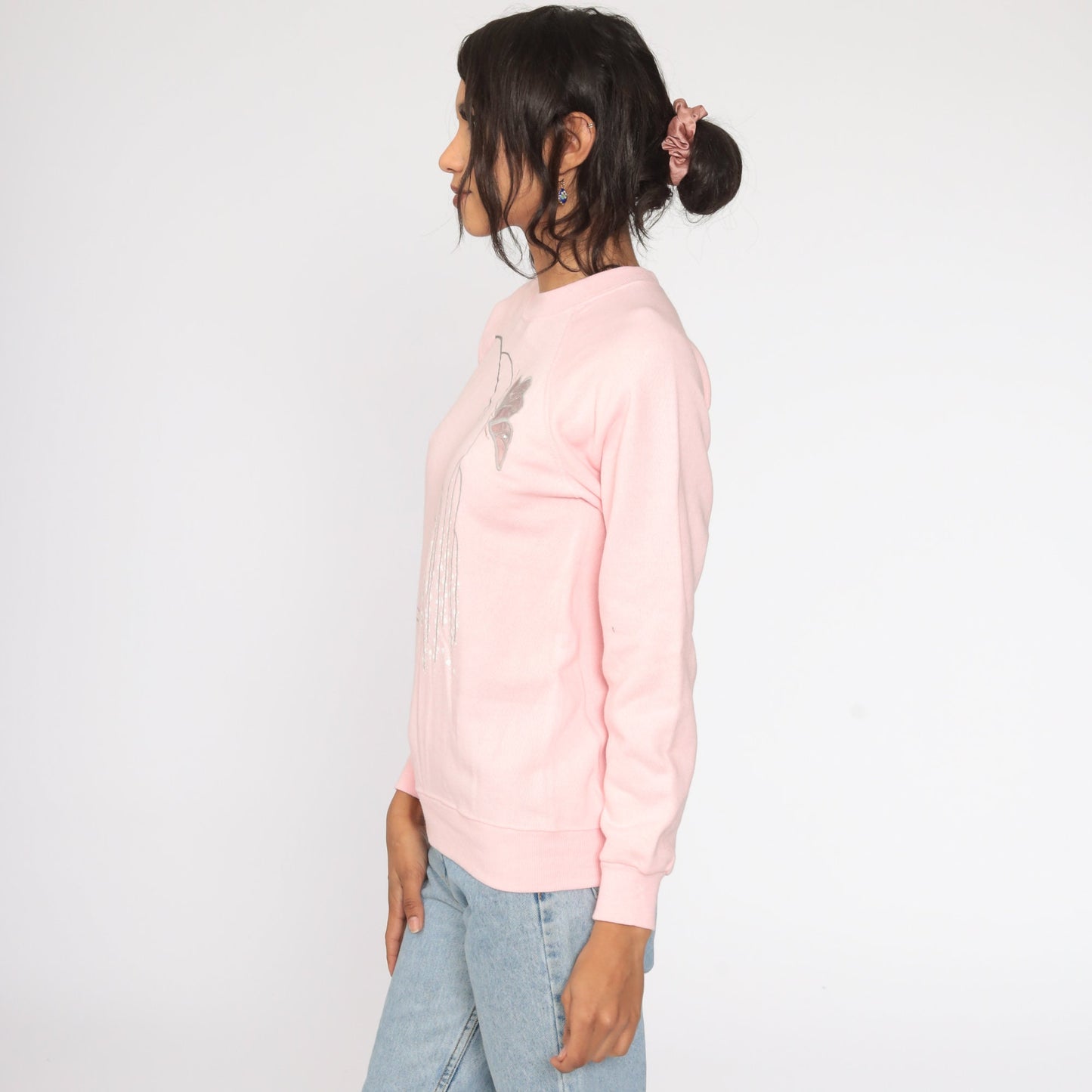 80s Butterfly Sweatshirt Baby Pink Graphic Crewneck Extra Small