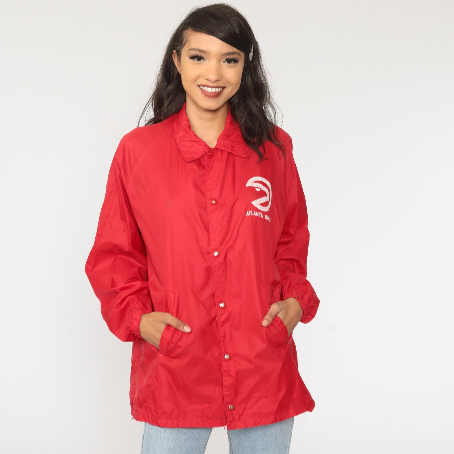 80s Atlanta Hawks NBA Windbreaker Jacket Nylon Shell Large L