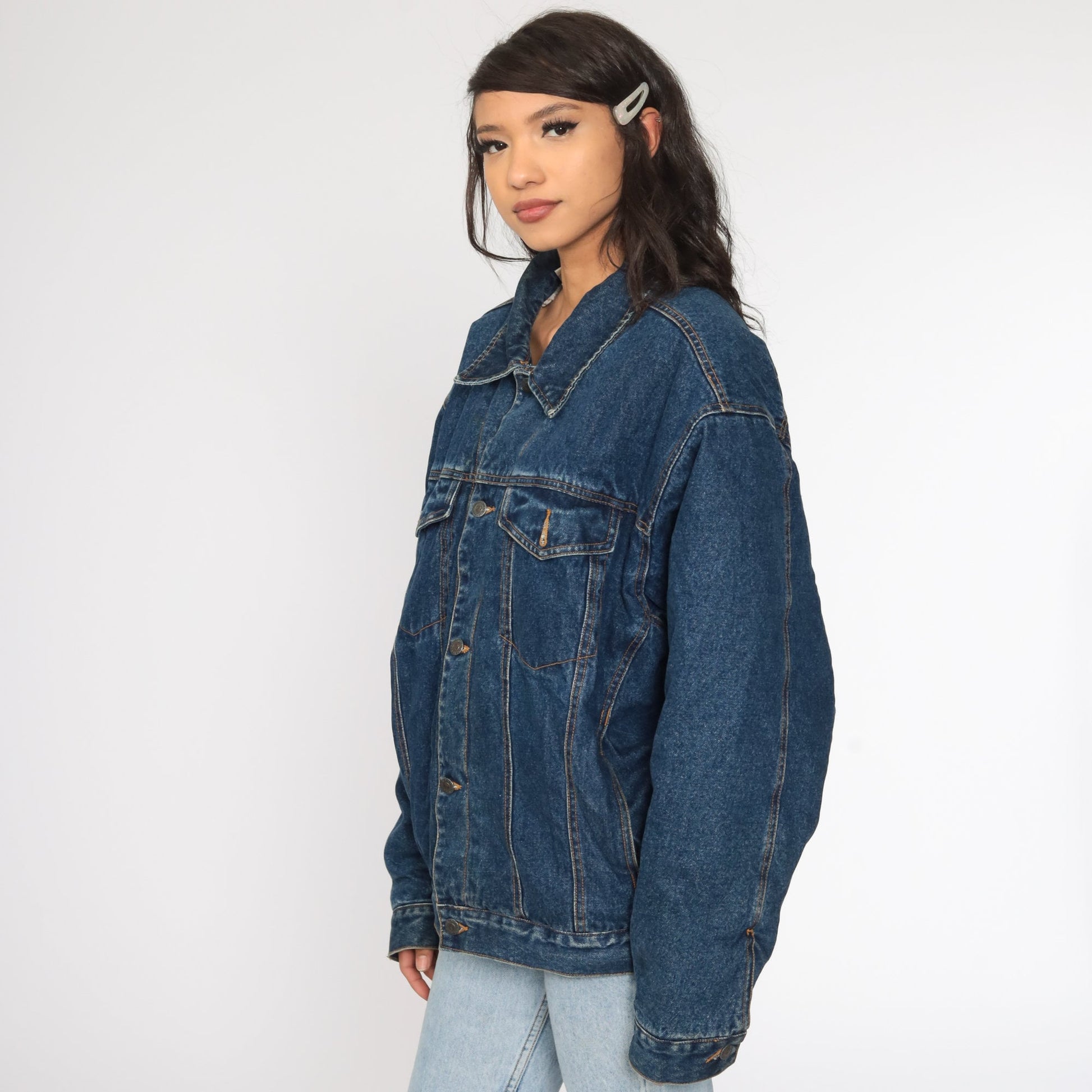 80s Blue Denim Jacket Sherpa Lining Jean Coat Extra Large XL