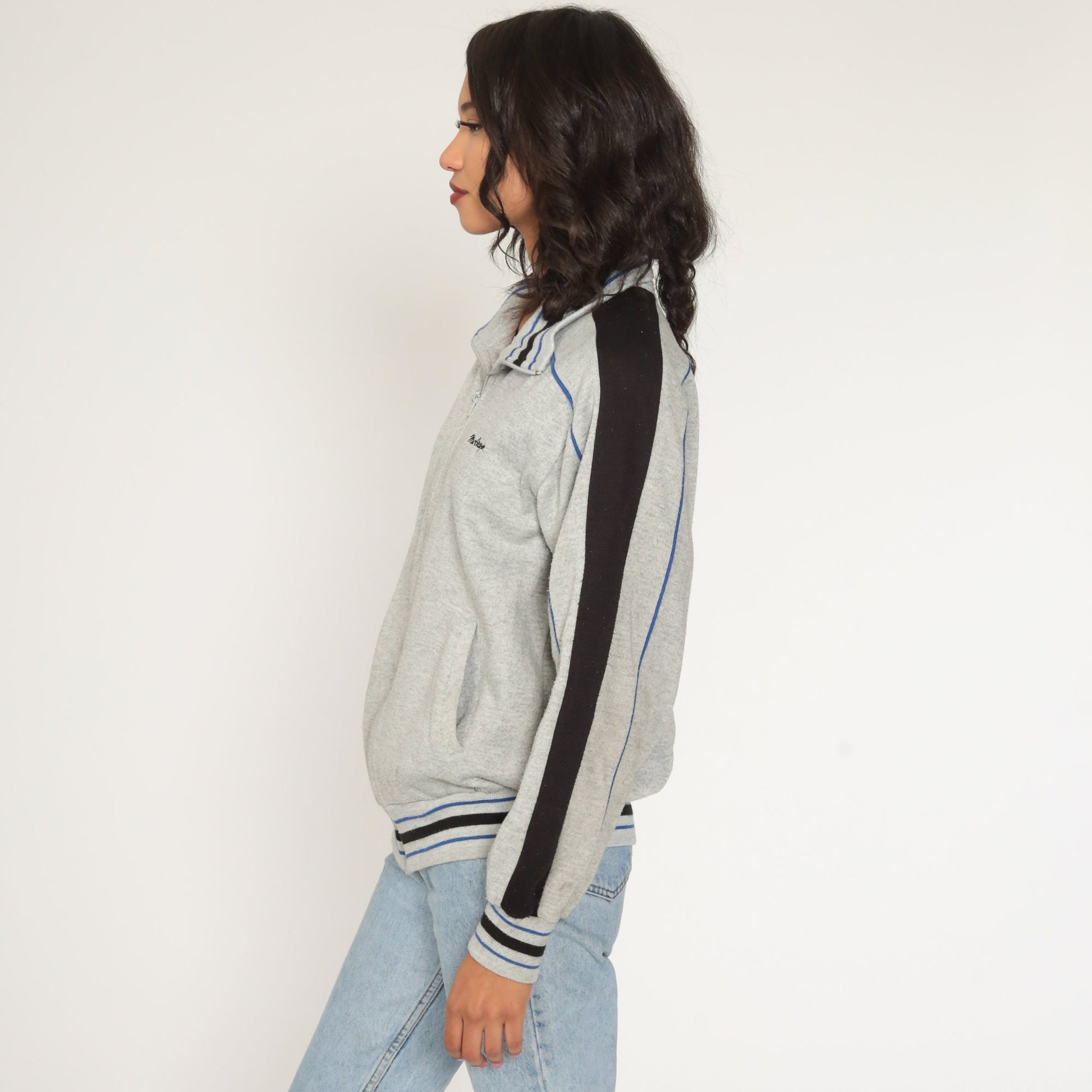 80s McGregor Track Jacket Grey Striped Zip Up Sweatshirt Medium Large