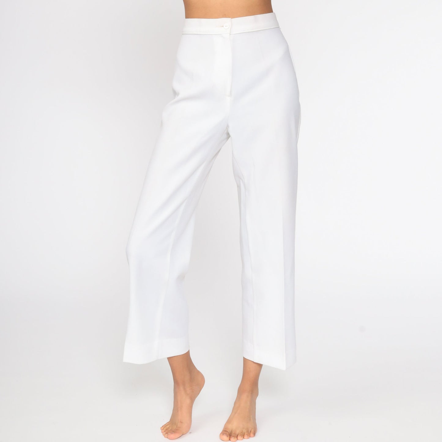 70s White High-Waisted Straight Leg Trousers Small 26