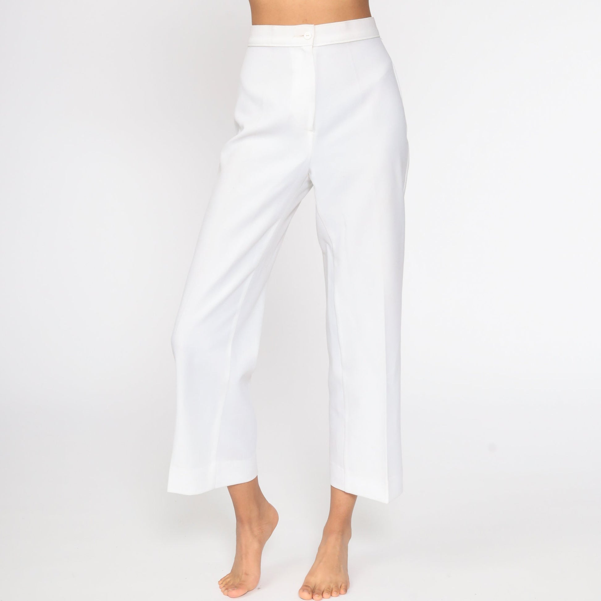 70s White High-Waisted Straight Leg Trousers Small 26
