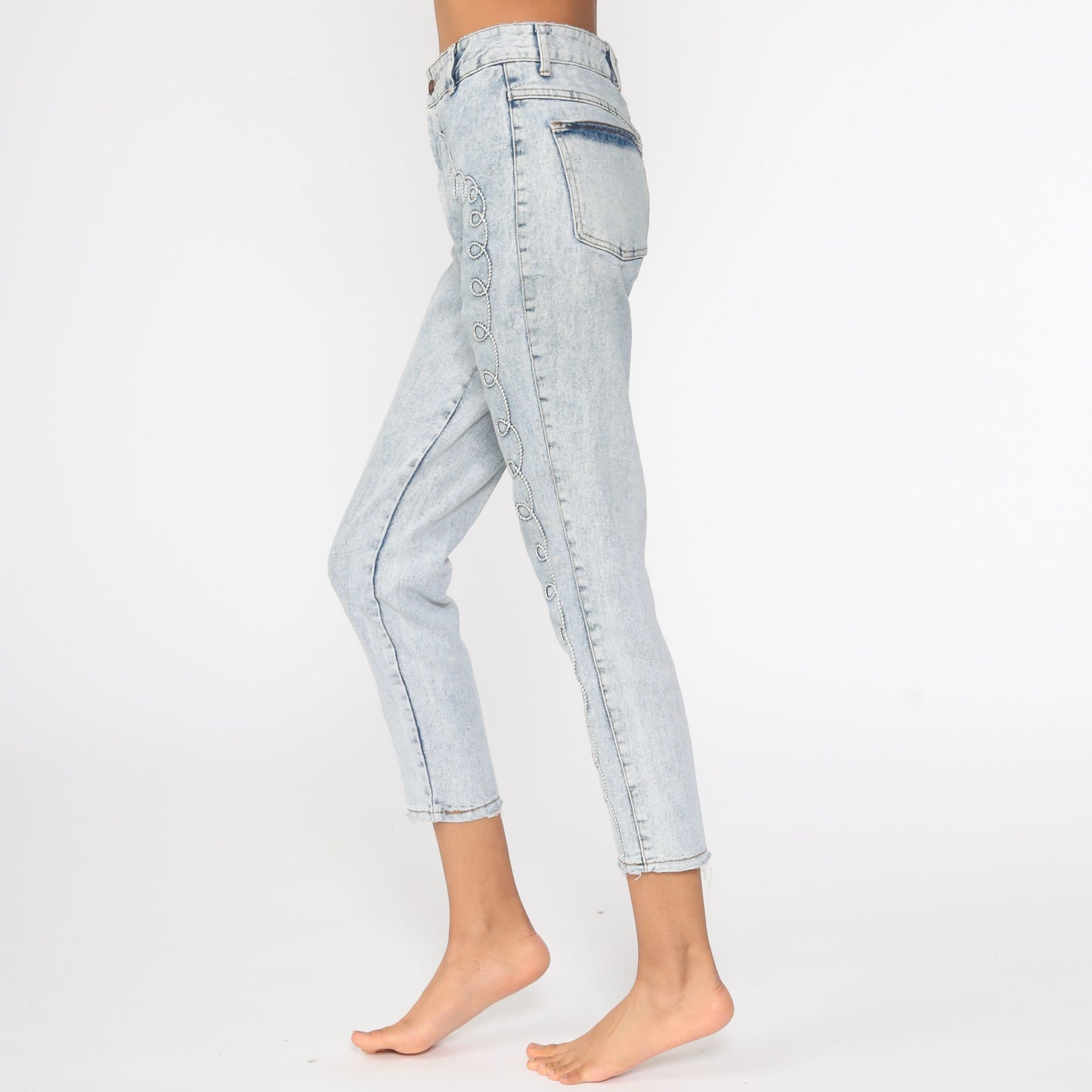 90s Acid Wash Skinny Jeans High Waisted Ankle Denim Blue Small 26