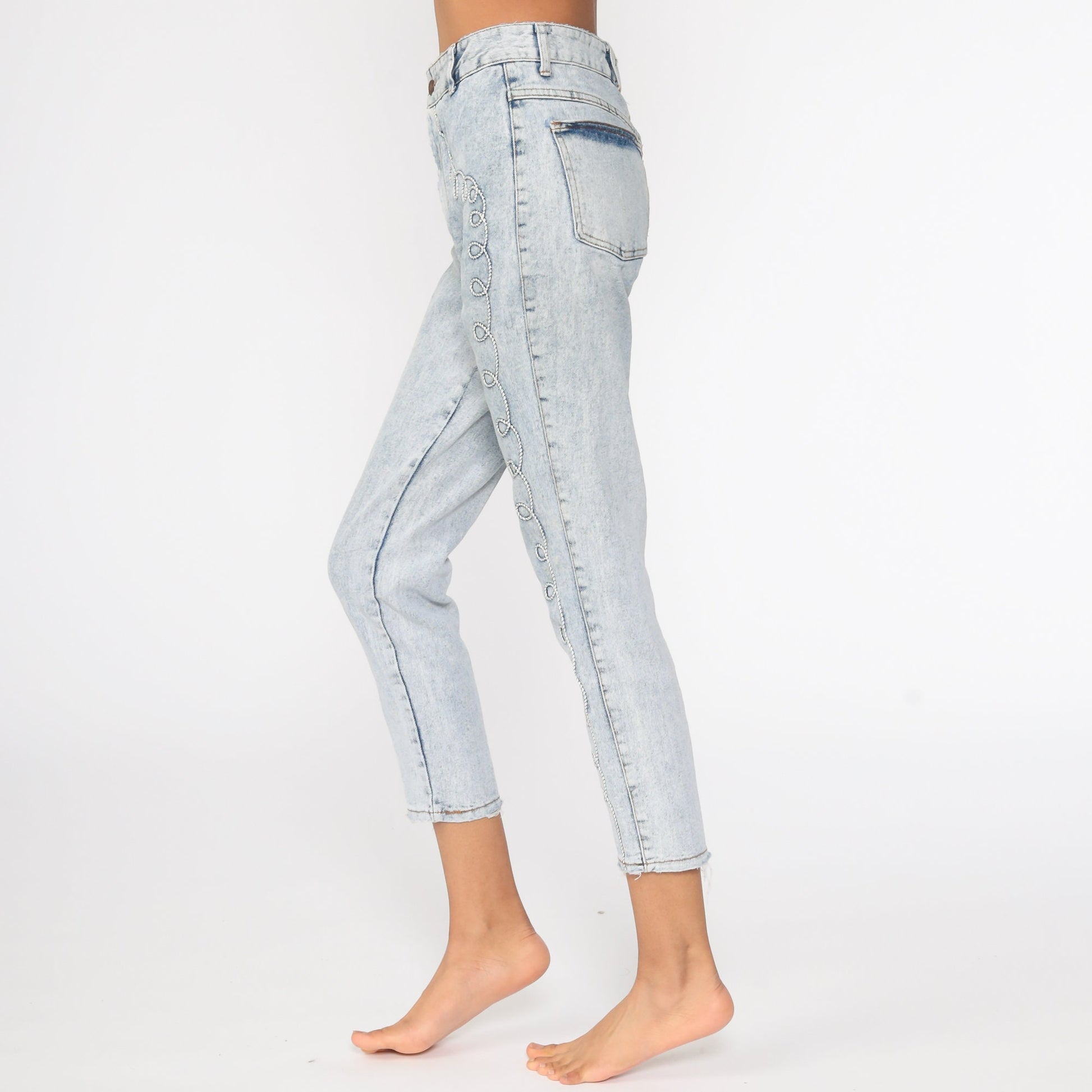 90s Acid Wash Skinny Jeans High Waisted Ankle Denim Blue Small 26