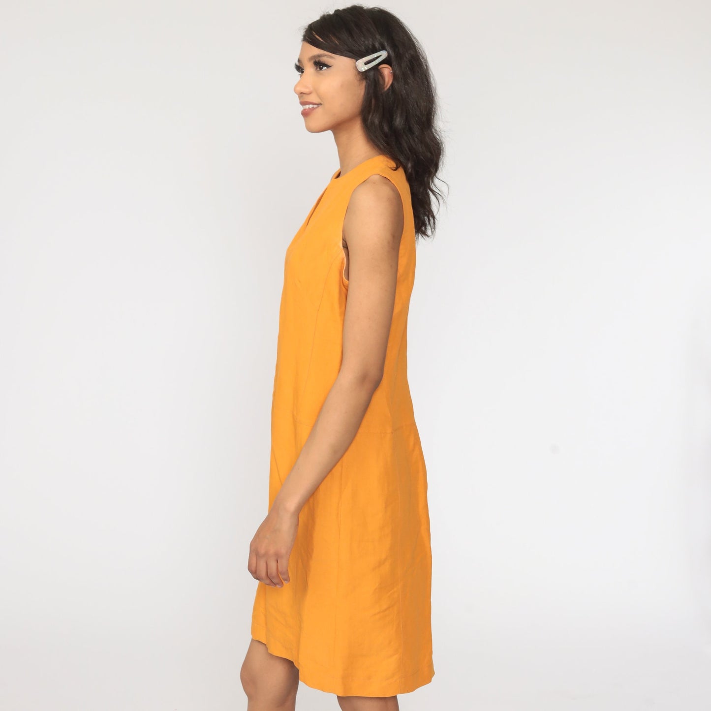 90s Orange Linen Rayon Sleeveless Mini Shift Dress Medium