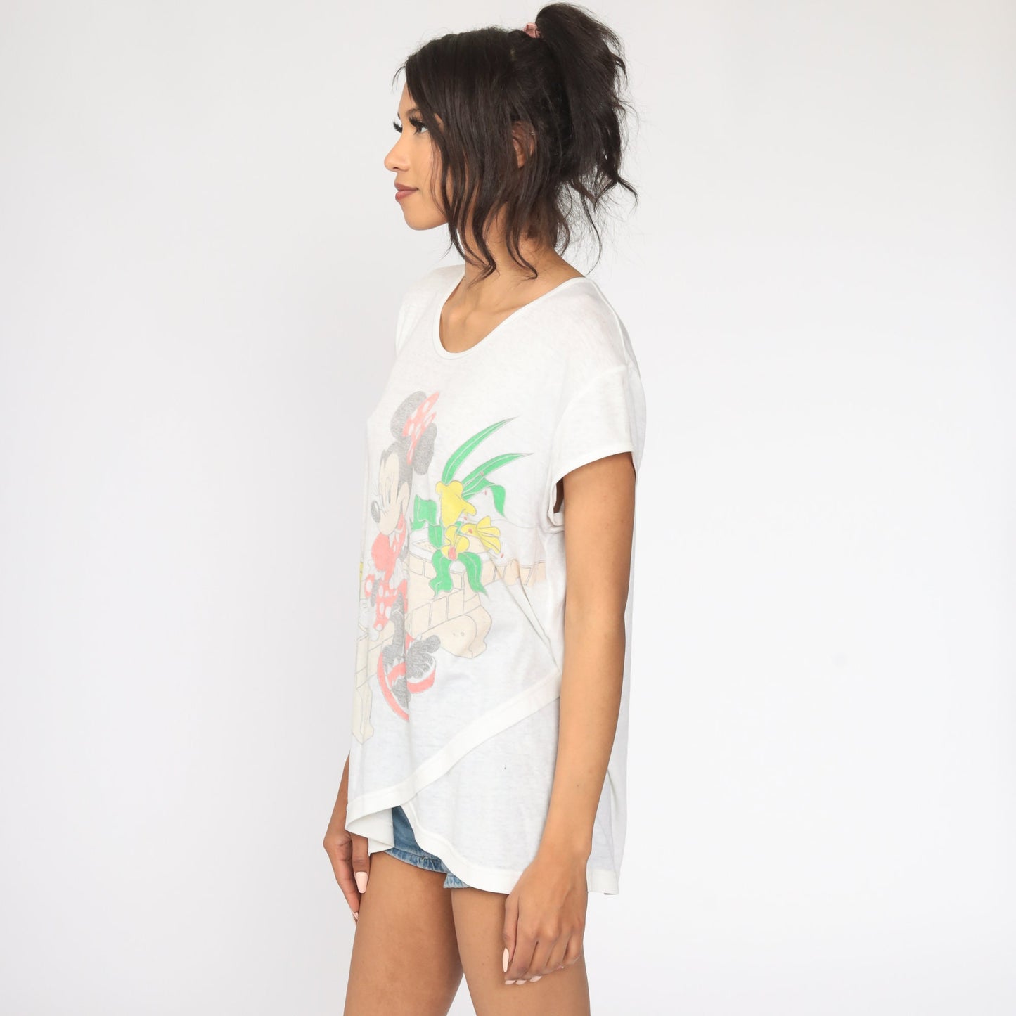 80s Disney Minnie Mouse Graphic T-Shirt Faded Burnout Large