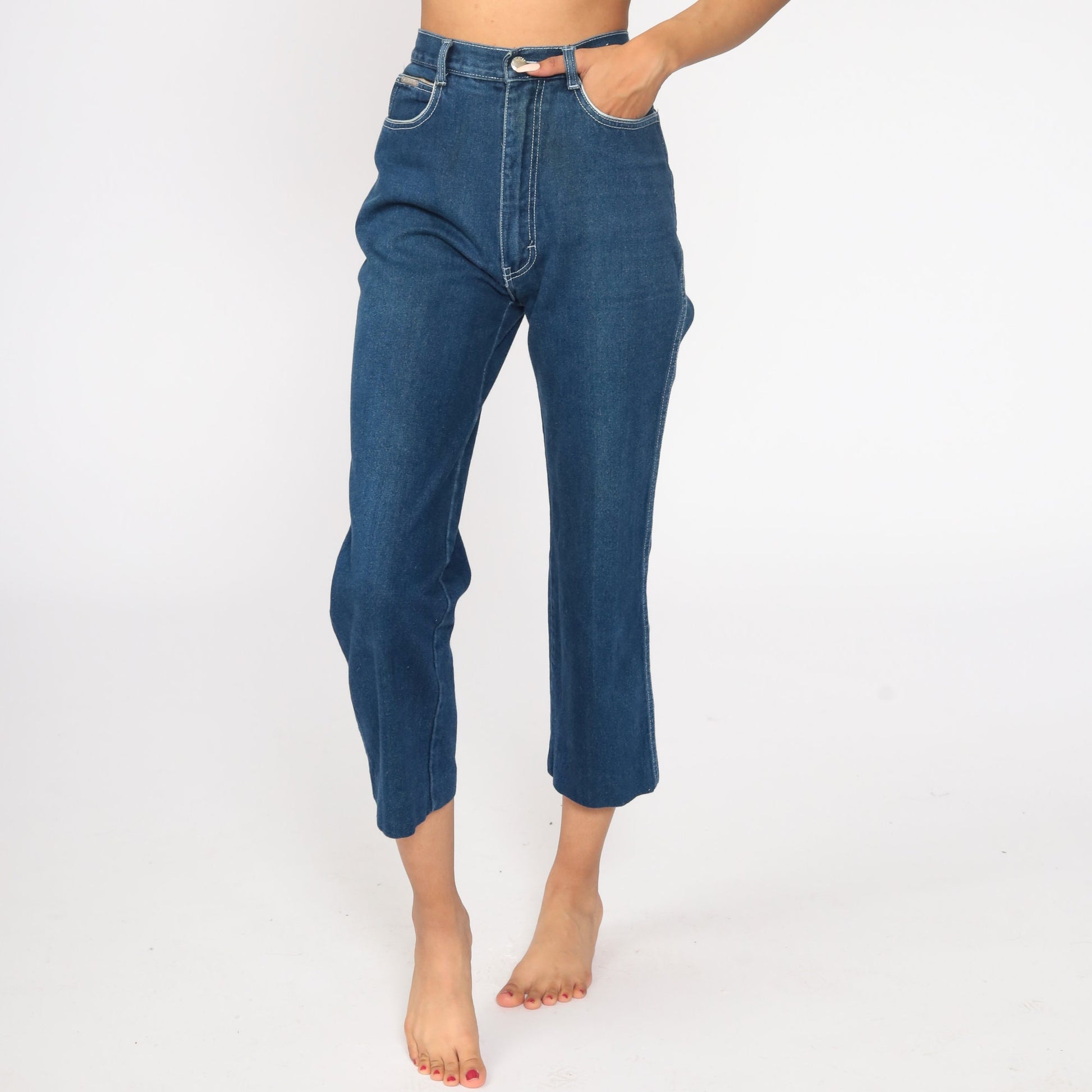 80s Derrieres Dark Blue High Waist Bootcut Jeans Extra Small XS