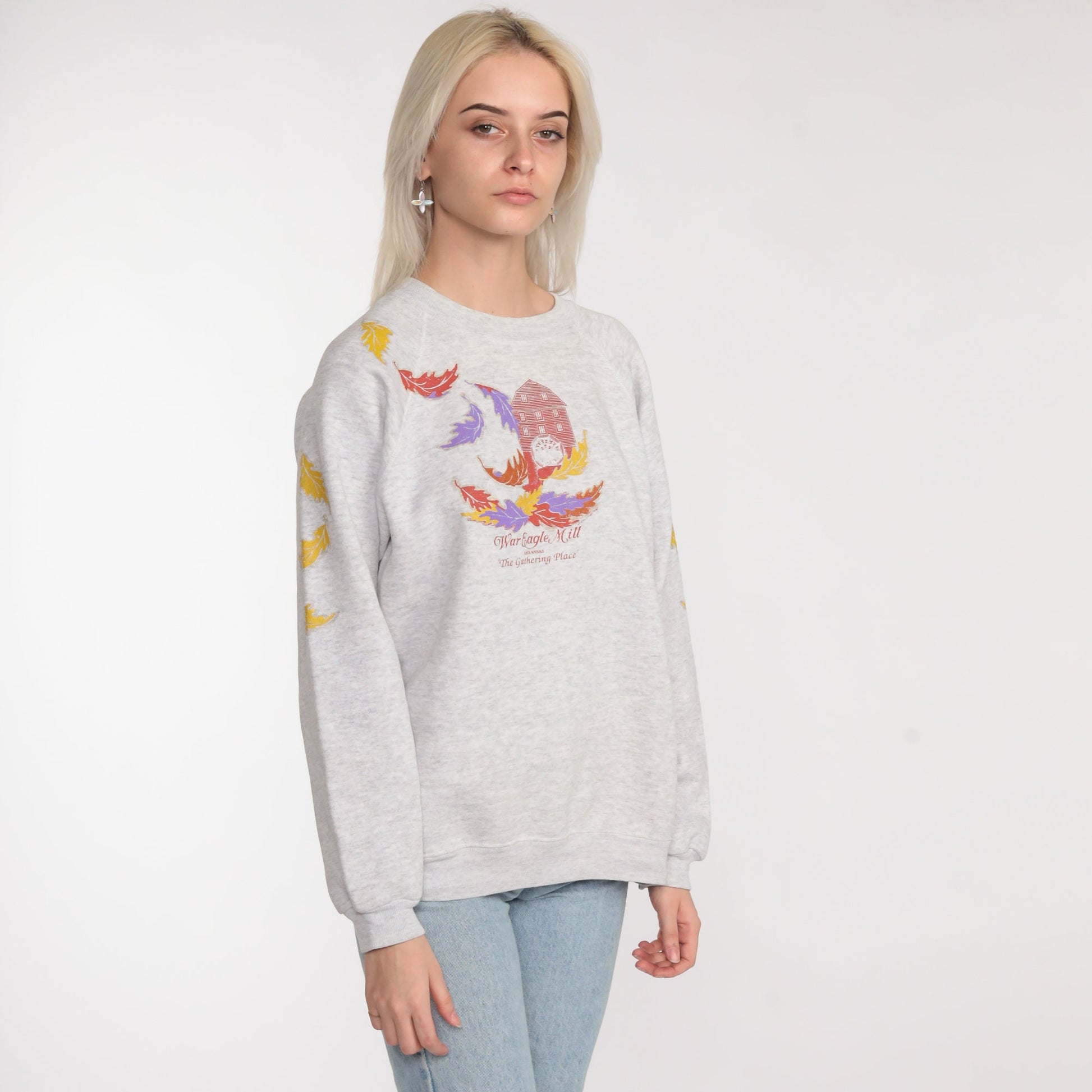 80s War Eagle Mill Arkansas Raglan Sweatshirt Grey Graphic Crewneck Medium