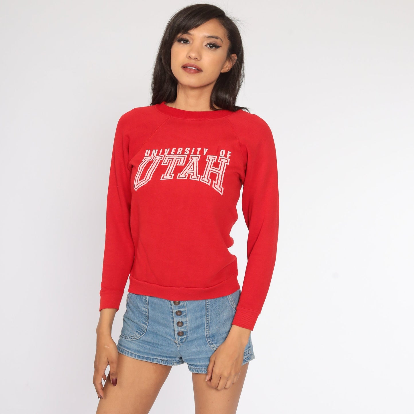 80s University of Utah Sweatshirt Red Distressed Crewneck Extra Small