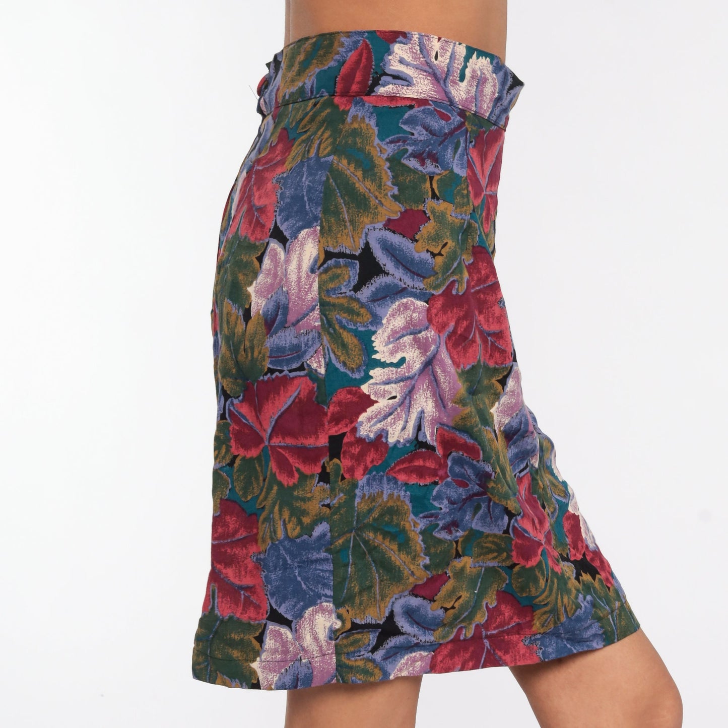 90s Leaf Print Mini Pencil Skirt High Waisted Small S