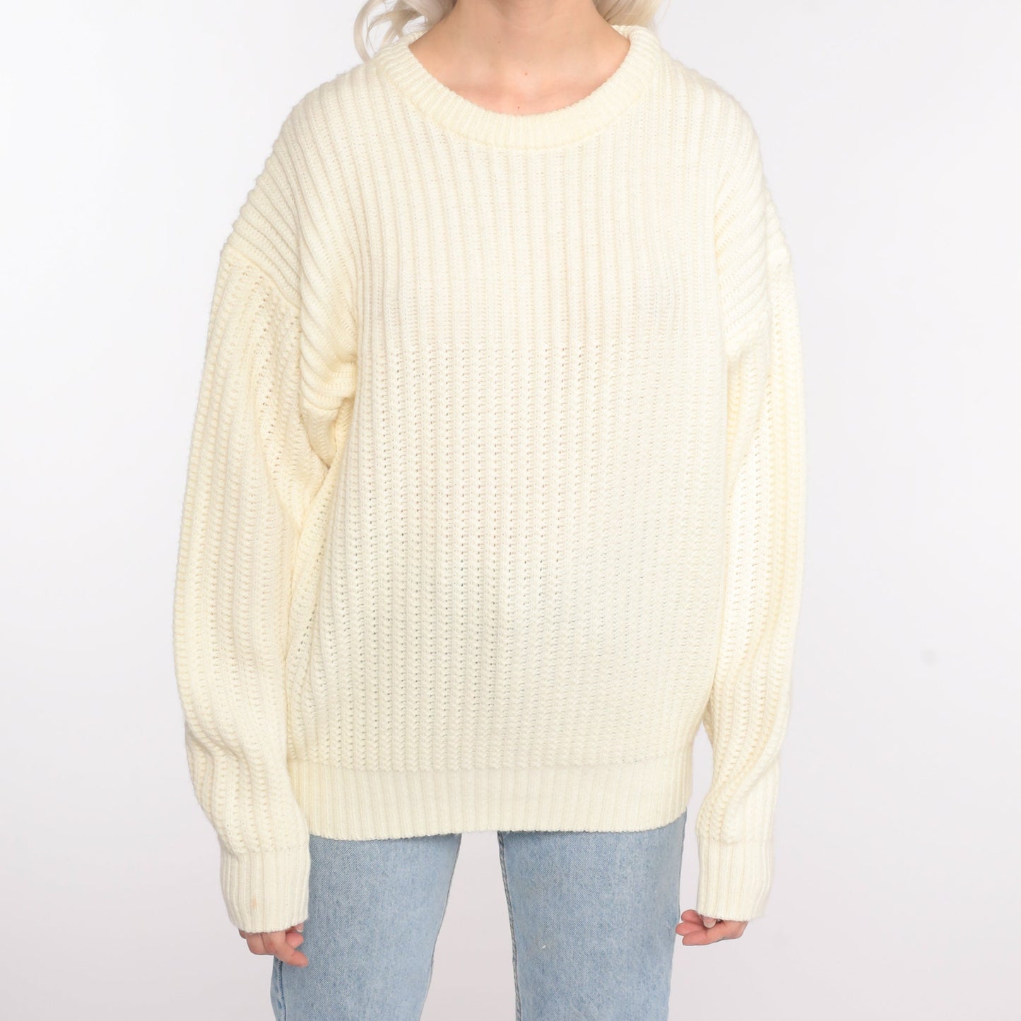 80s High Sierra Ribbed Cream Knit Pullover Sweater Large