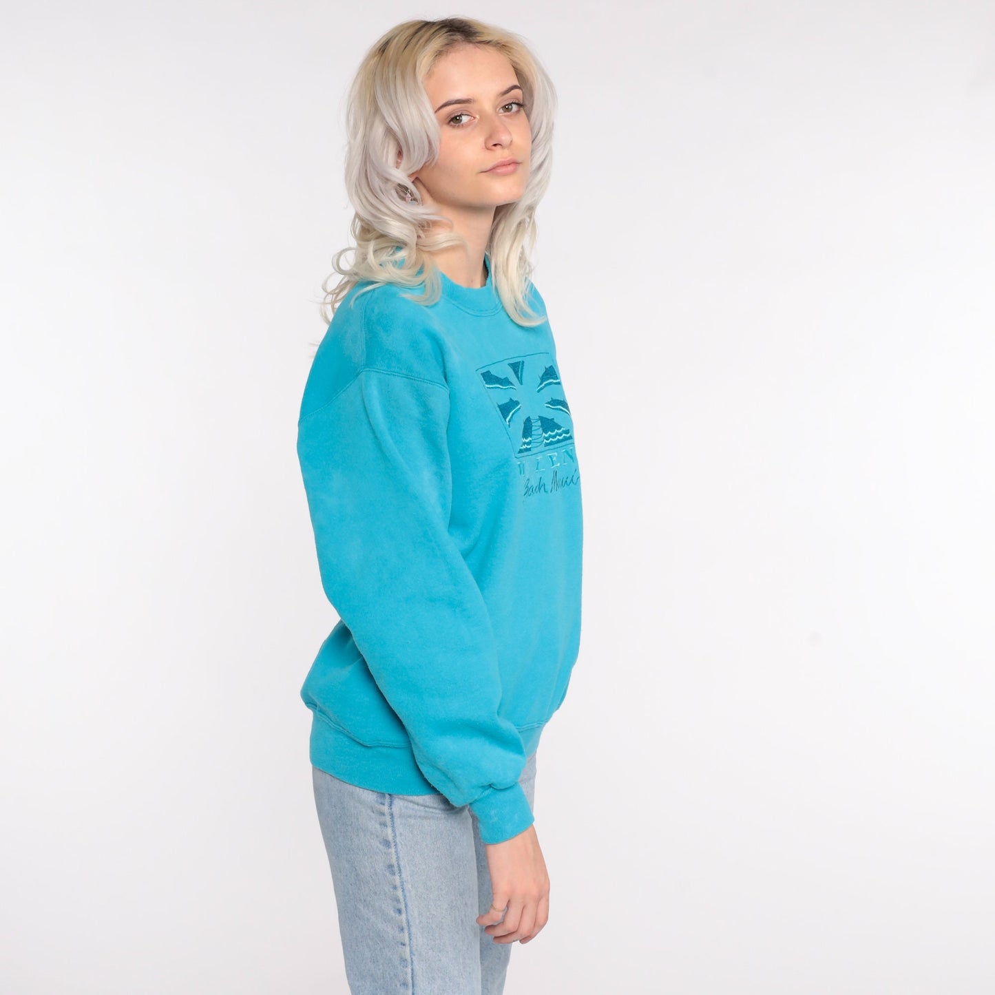 90s Crazy Shirts Maui Beach Sweatshirt Turquoise Graphic Crewneck Medium