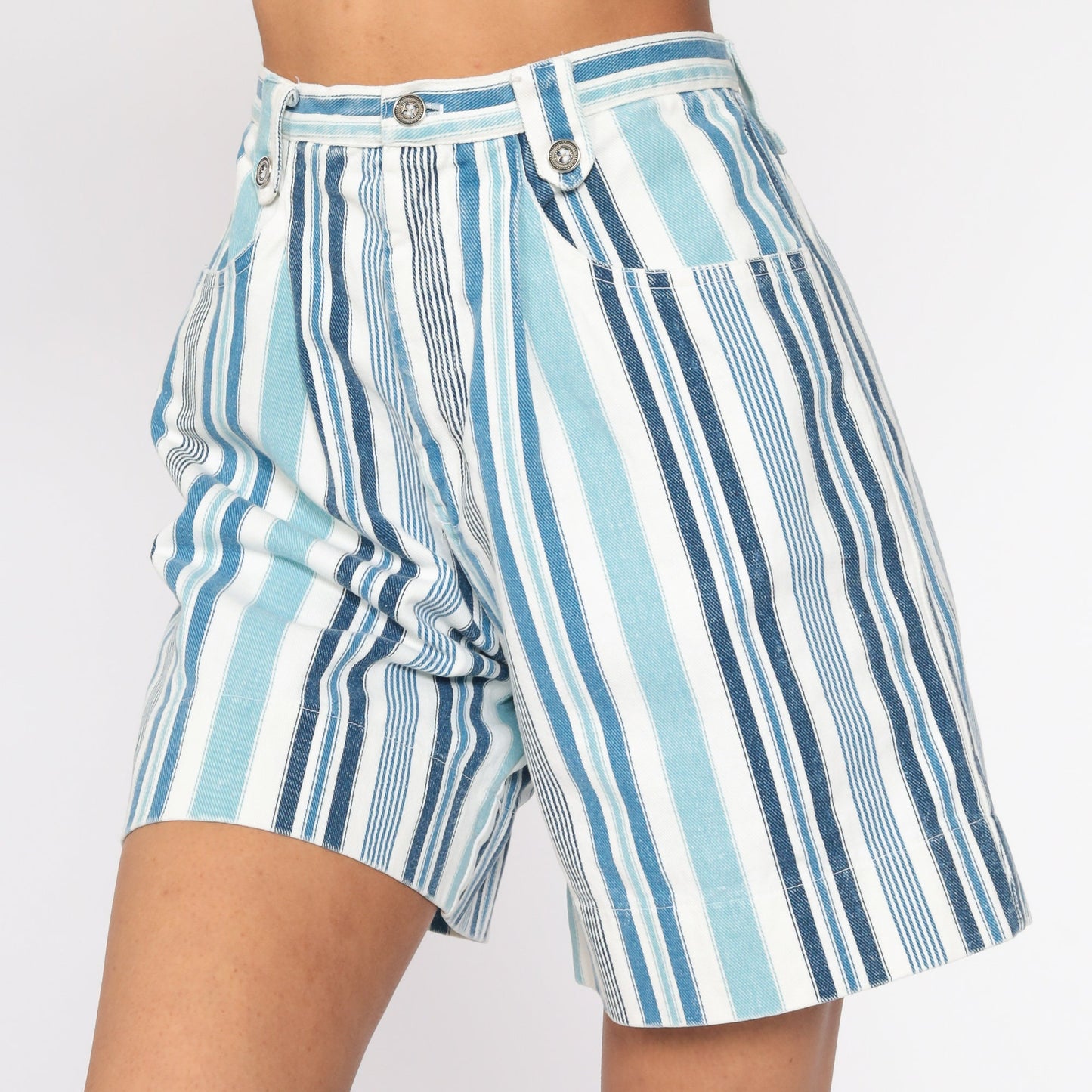 90s Striped Denim Shorts High Waisted Blue Jean Shorts Extra Small