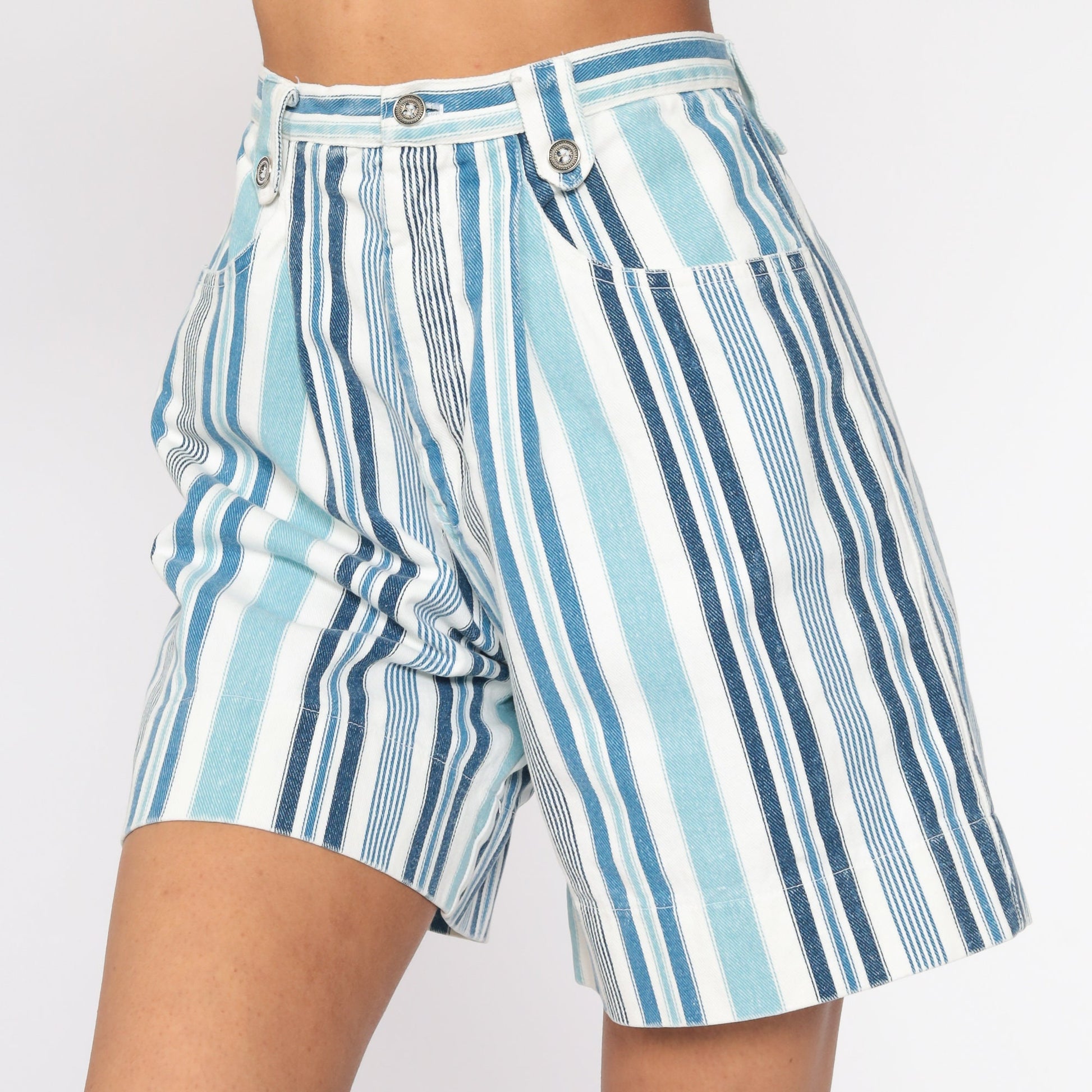 90s Striped Denim Shorts High Waisted Blue Jean Shorts Extra Small