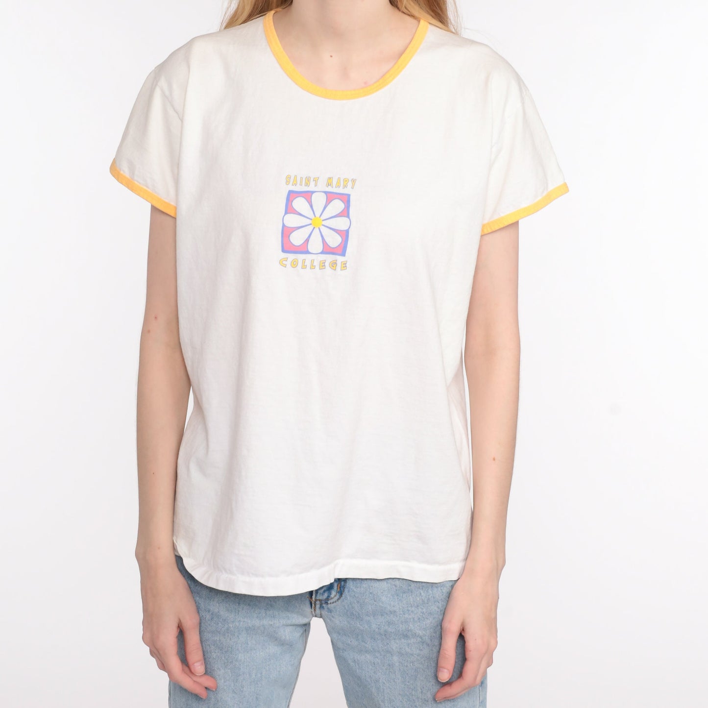 90s Saint Mary College T-Shirt Ringer Tee Cotton Medium Large