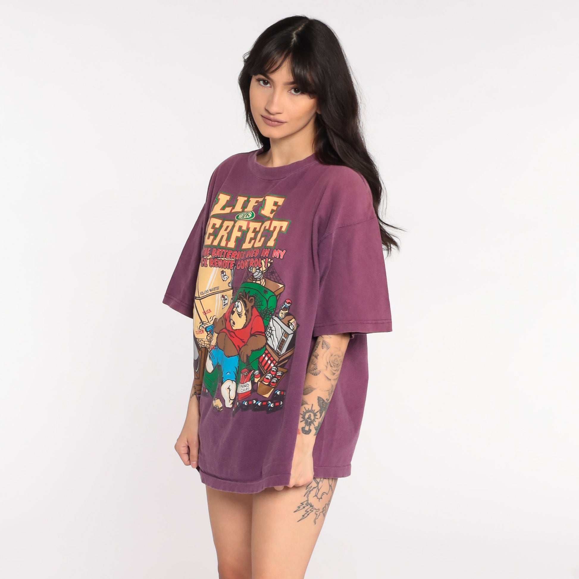 90s Couch Potato Bear Graphic T-Shirt Funny Joke Tee Large