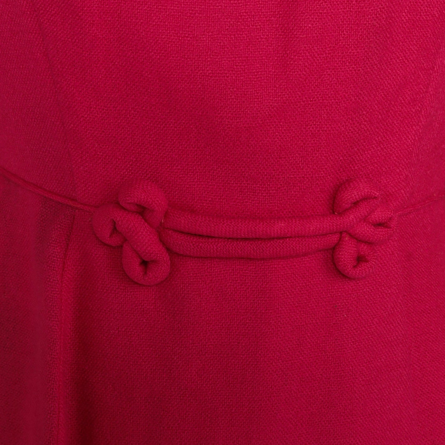 1960s Deep Pink Wool Mini Dress High Waist 3/4 Sleeve Small
