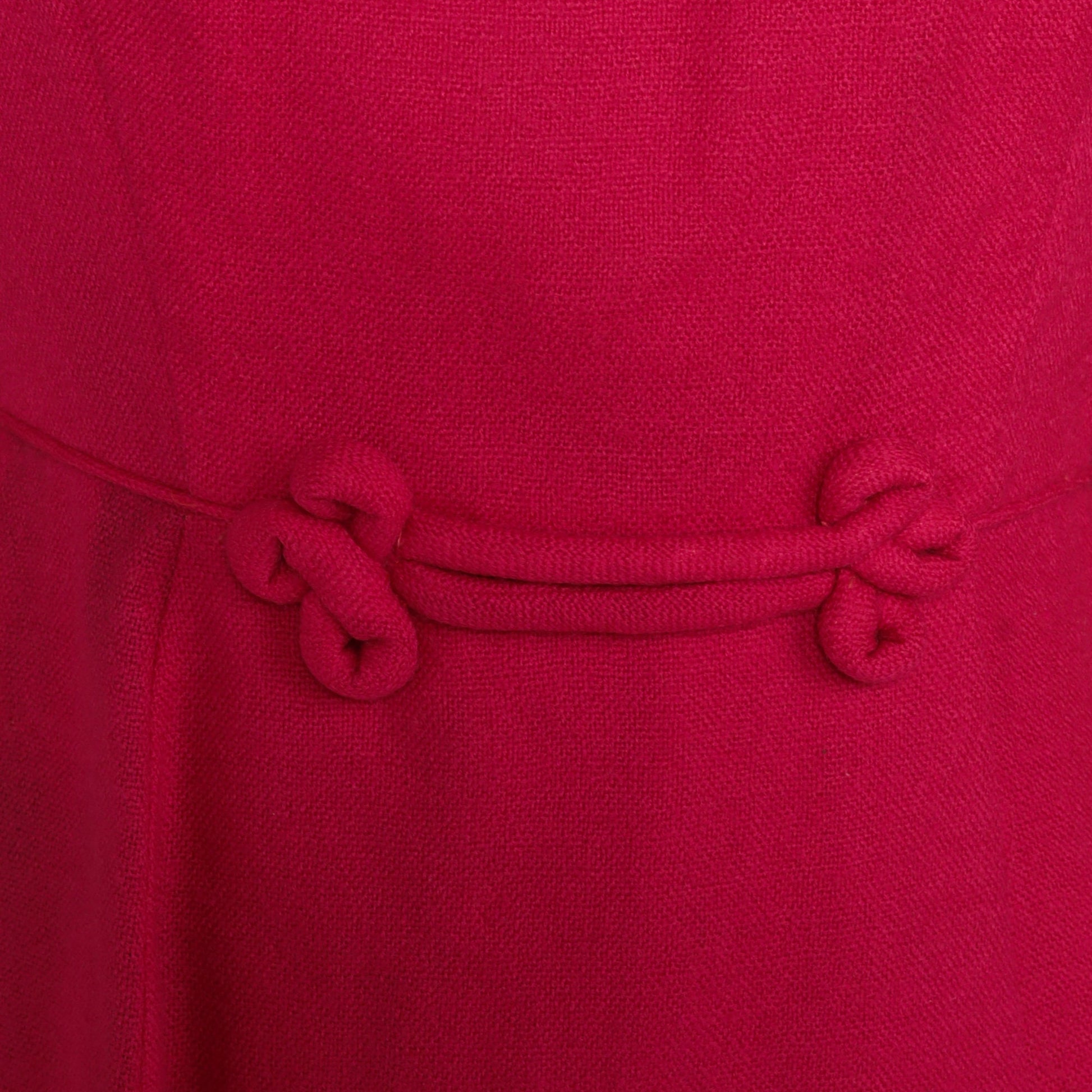1960s Deep Pink Wool Mini Dress High Waist 3/4 Sleeve Small
