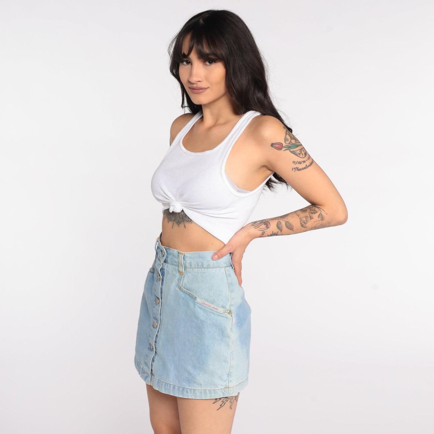 90s Squeeze Jeans Blue Denim Skort High Waisted Button Up Extra Small