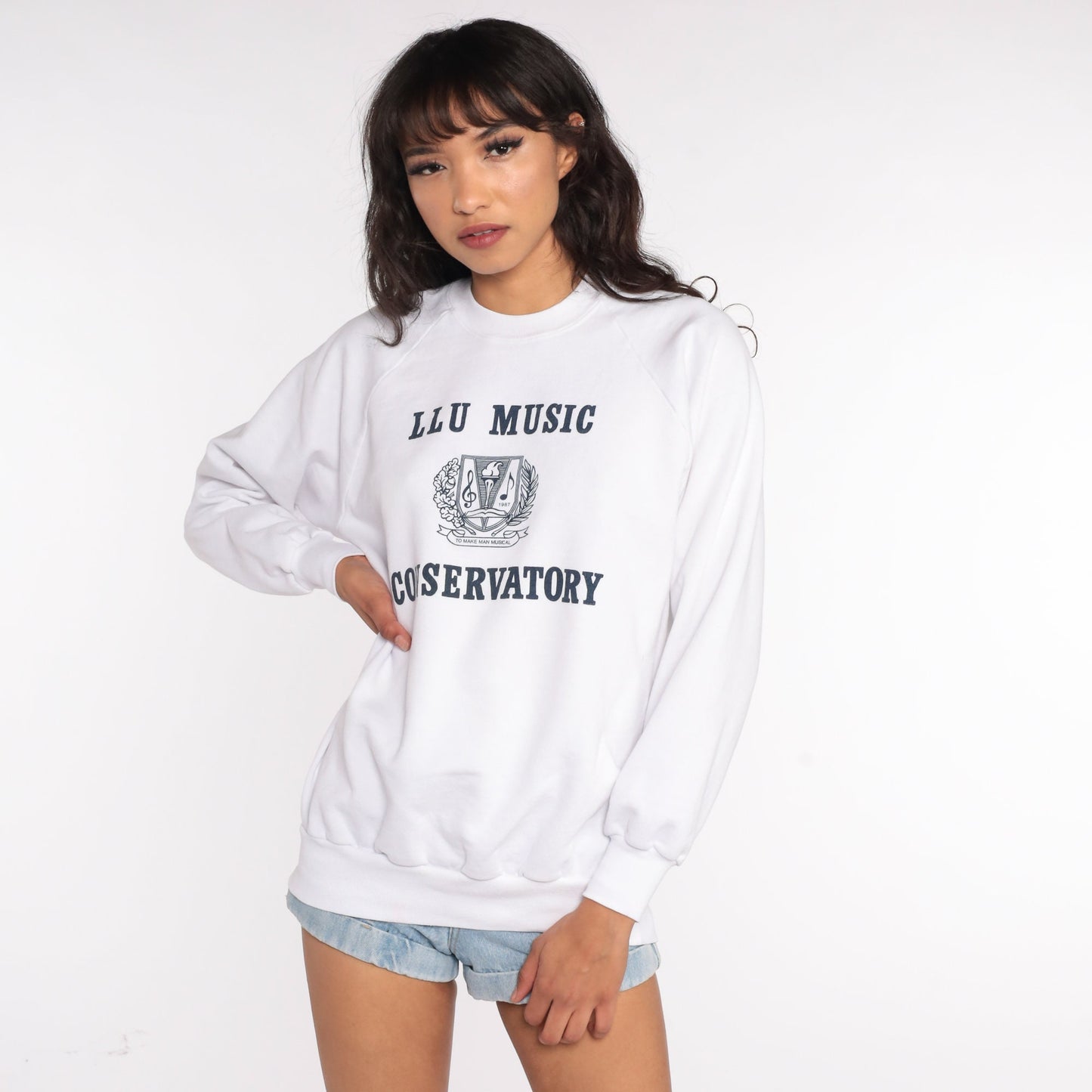 80s LLU Music Conservatory Raglan Sweatshirt Graphic Pullover Medium