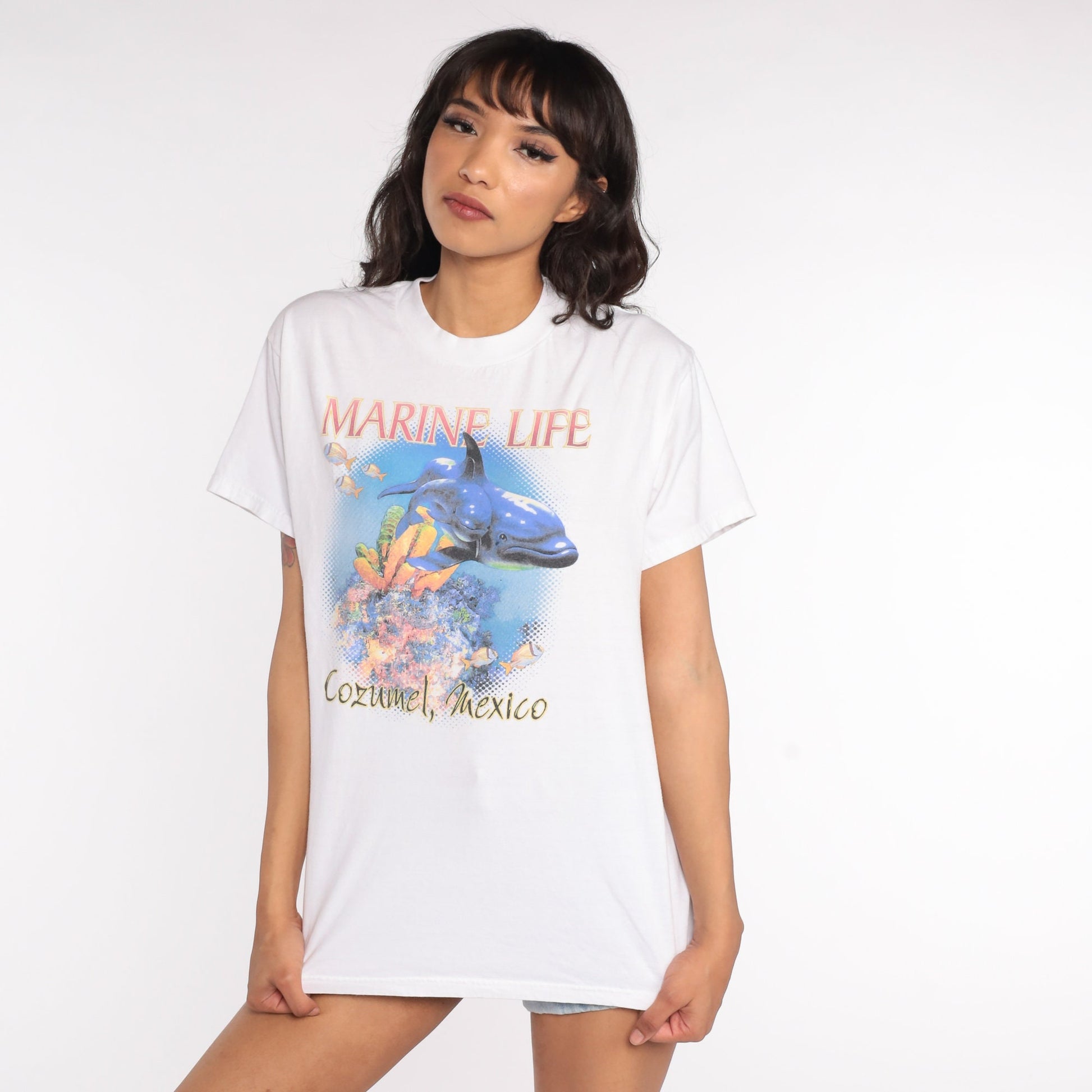 90s Cozumel Dolphin Graphic T-Shirt Mexico Souvenir Cotton Tee Medium