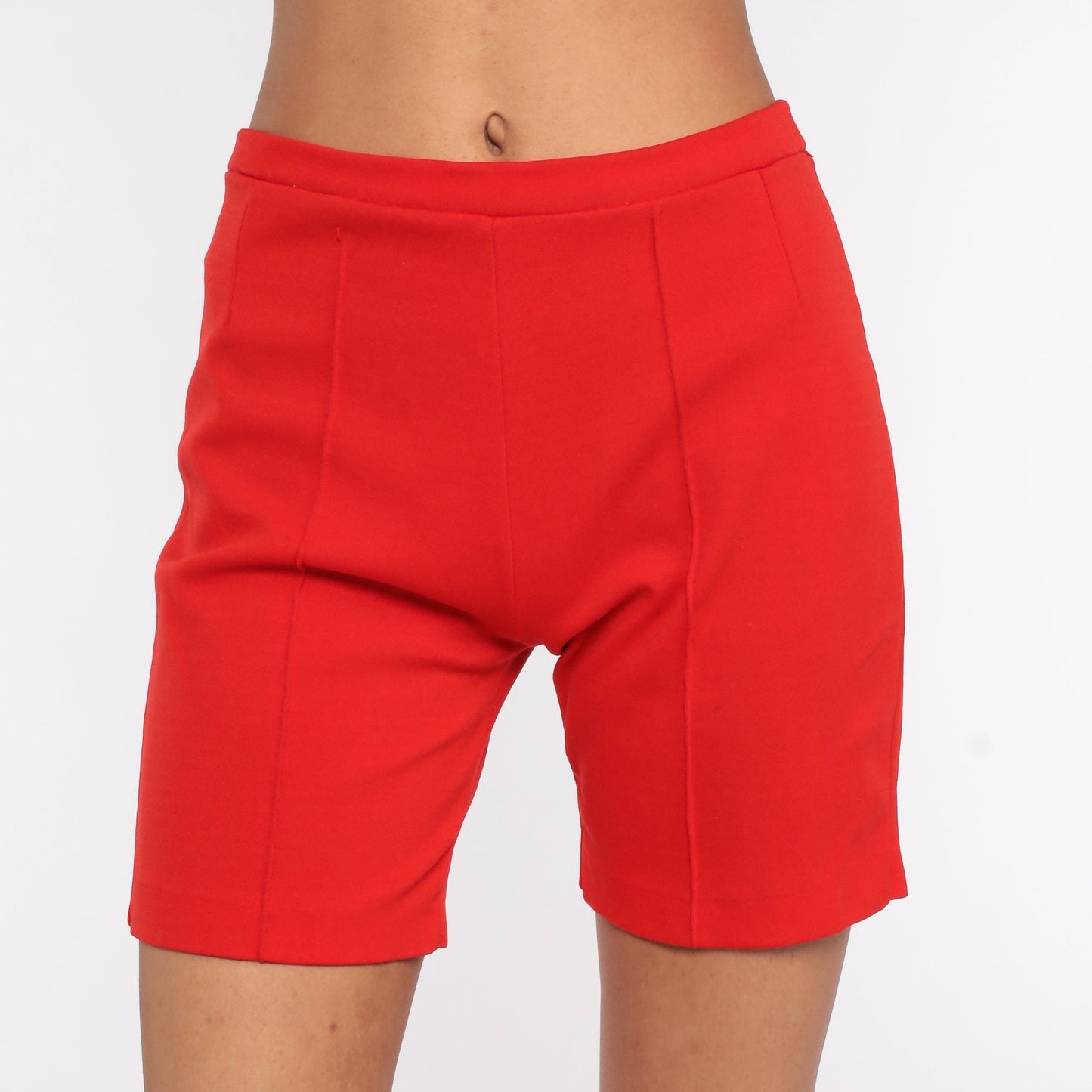 70s High-Waist Bicycle Shorts Red Nylon Stretch Small