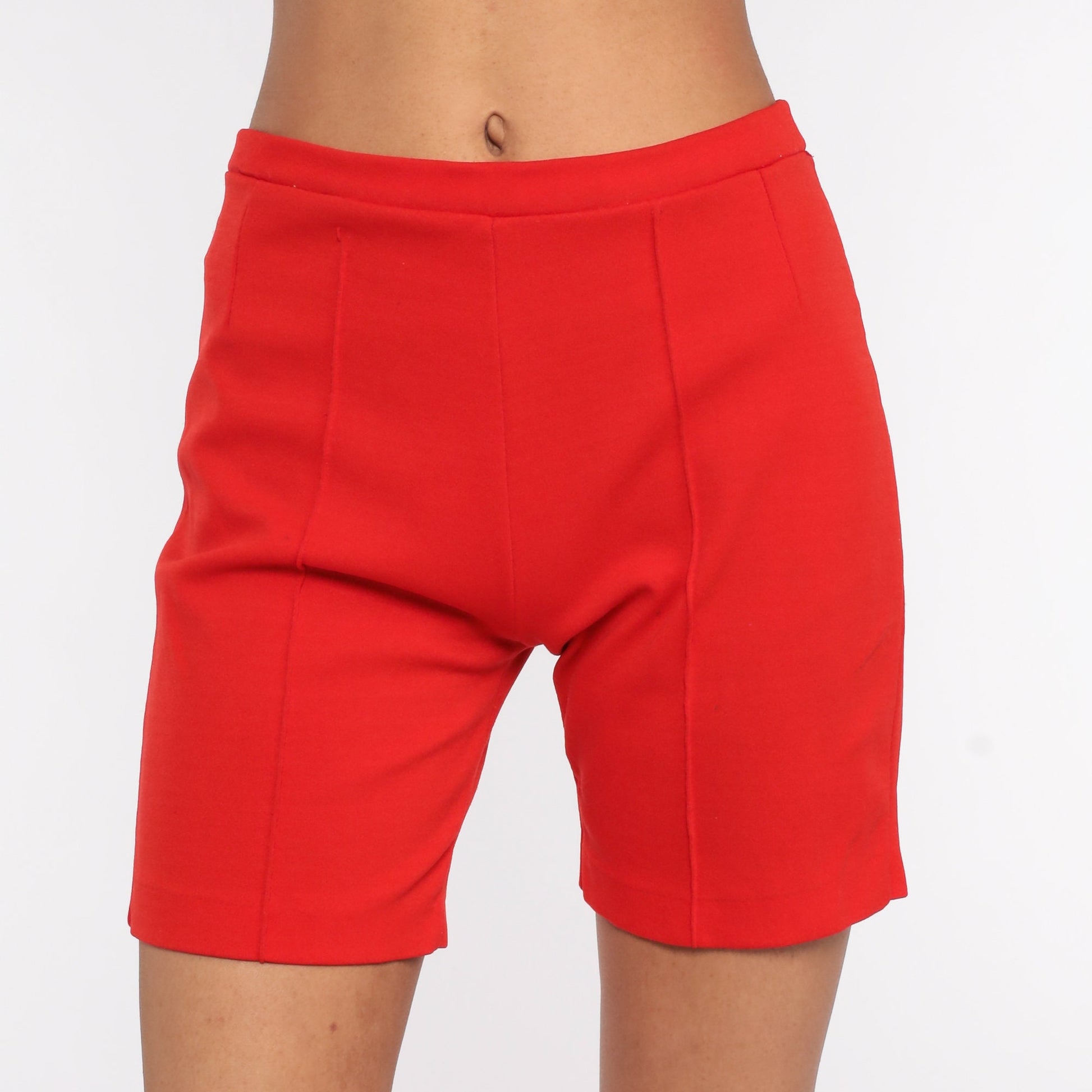 70s High-Waist Bicycle Shorts Red Nylon Stretch Small