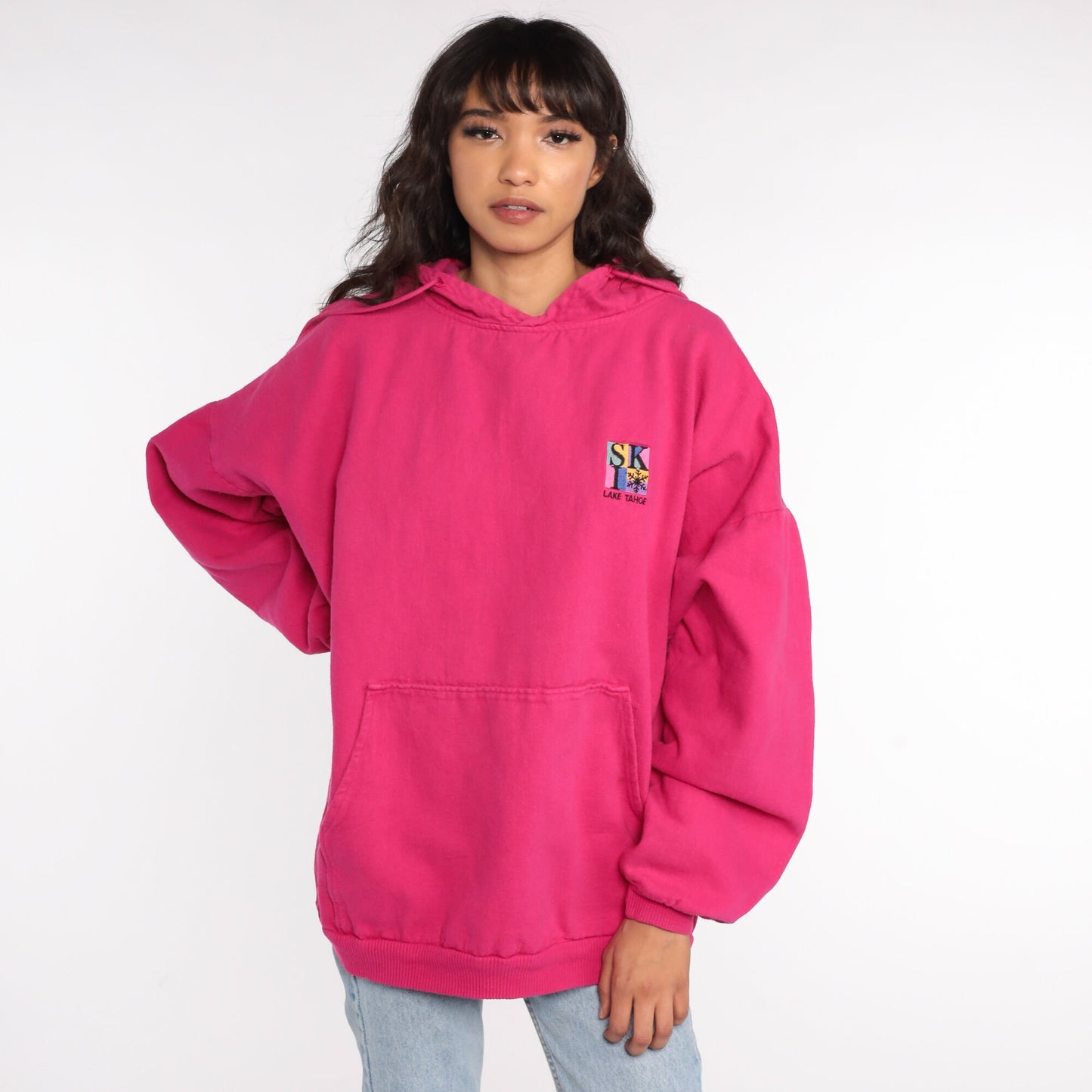 90s Lake Tahoe Ski Hoodie Sweatshirt Hot Pink Graphic Extra Large XXL