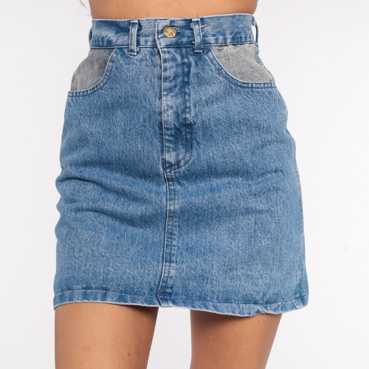 90s Stone Wash Denim Mini Skirt High Waisted Blue Jean Pencil Extra Small