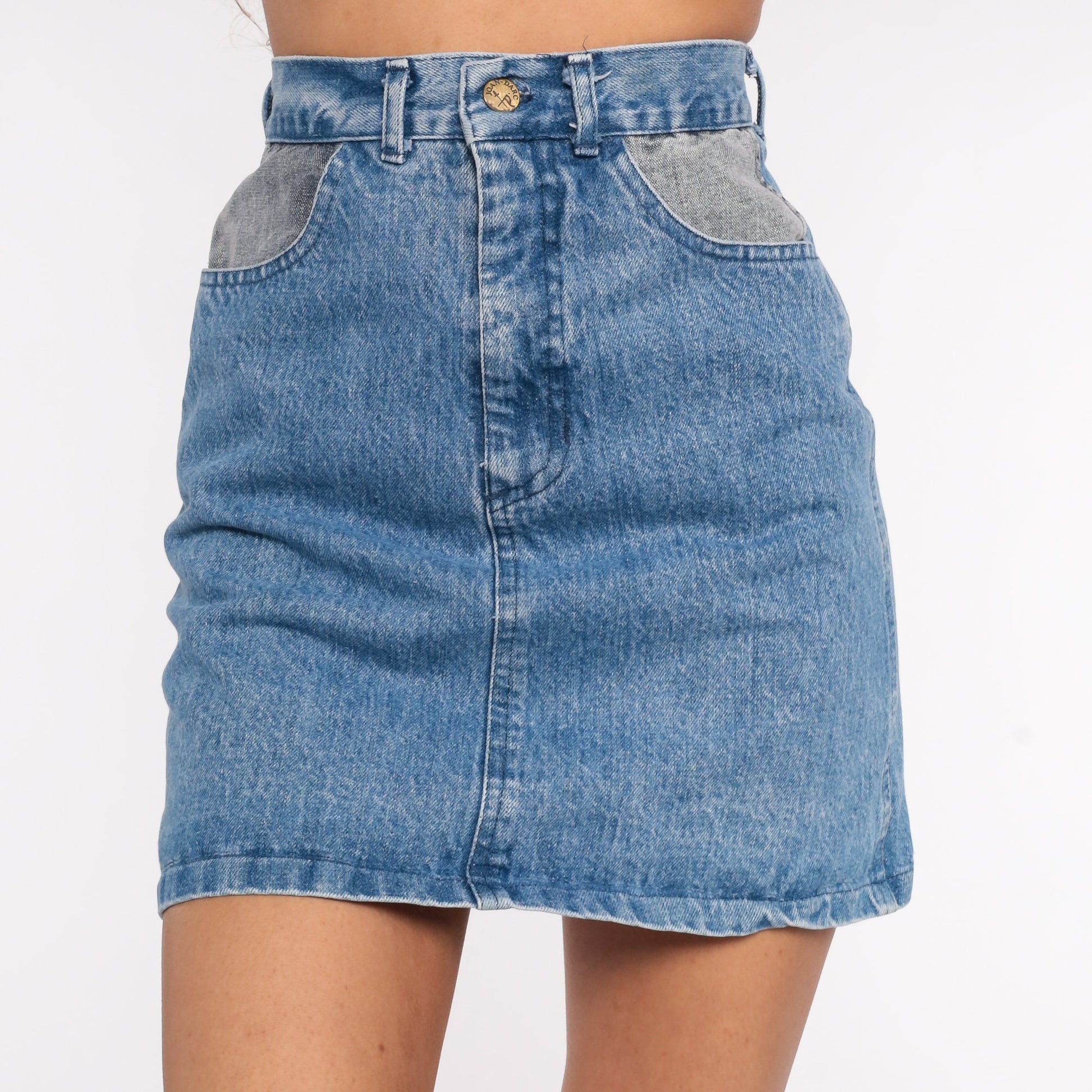 90s Stone Wash Denim Mini Skirt High Waisted Blue Jean Pencil Extra Small