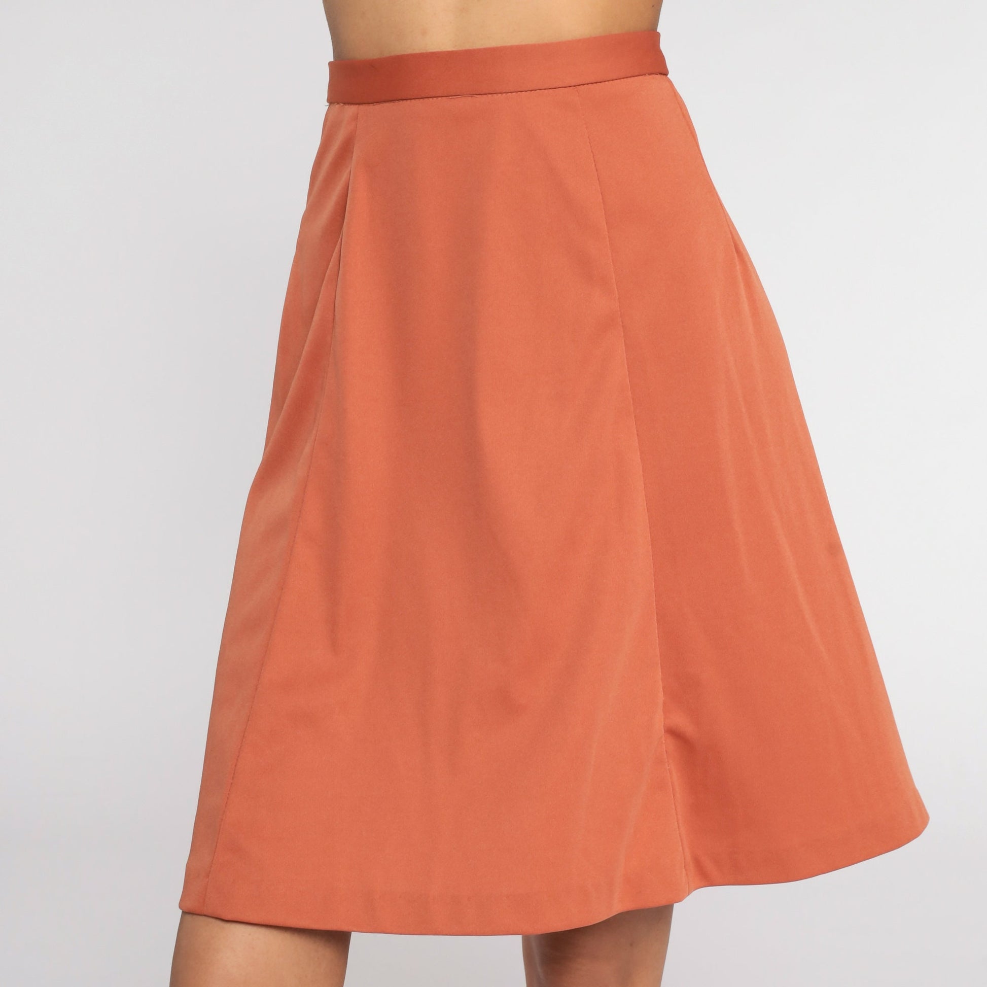 70s Terracotta A-Line Midi Skirt High Waisted Rear Zip Extra Small