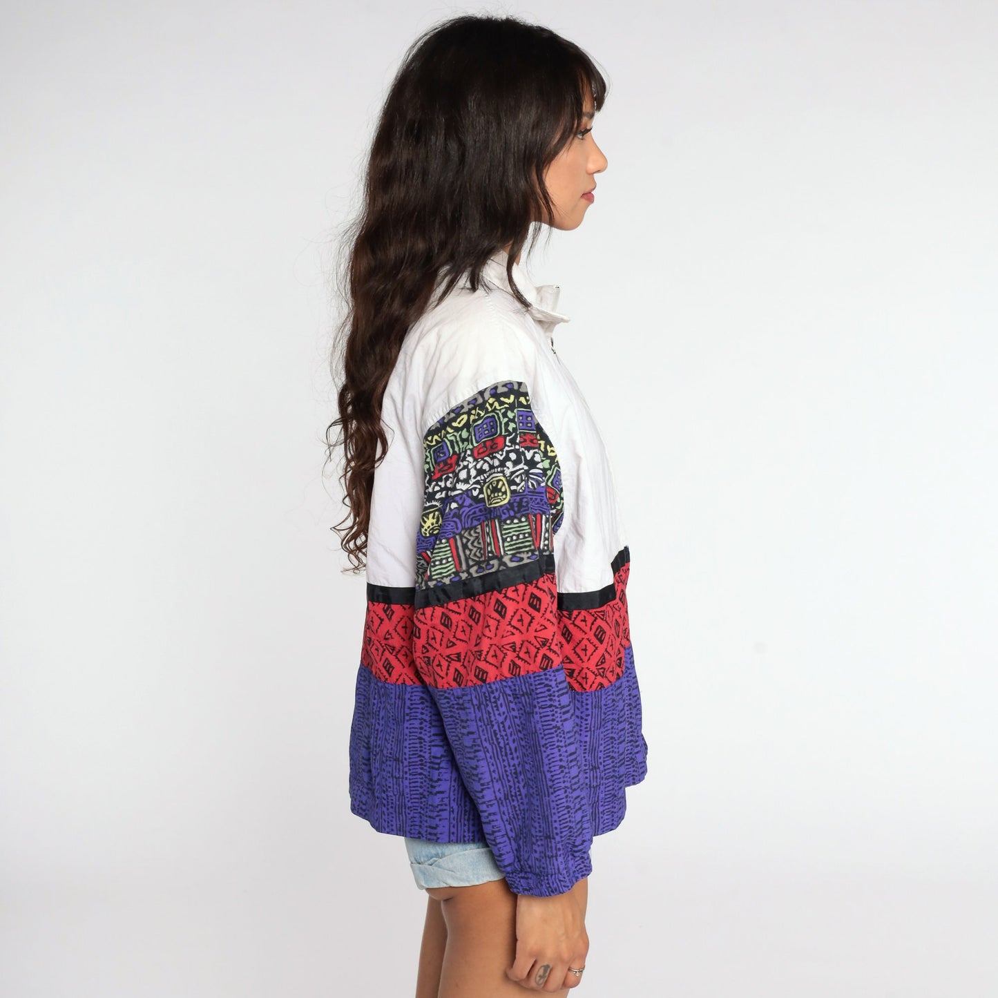 90s Head Colour Block Windbreaker Jacket White Red Purple Large