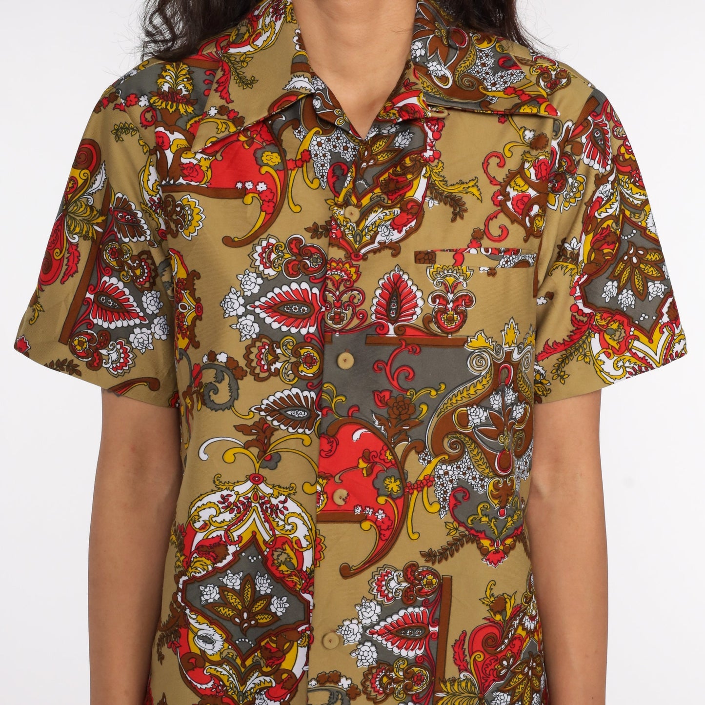 70s Psychedelic Acid Print Button Up Shirt Short Sleeve Unisex Small Medium