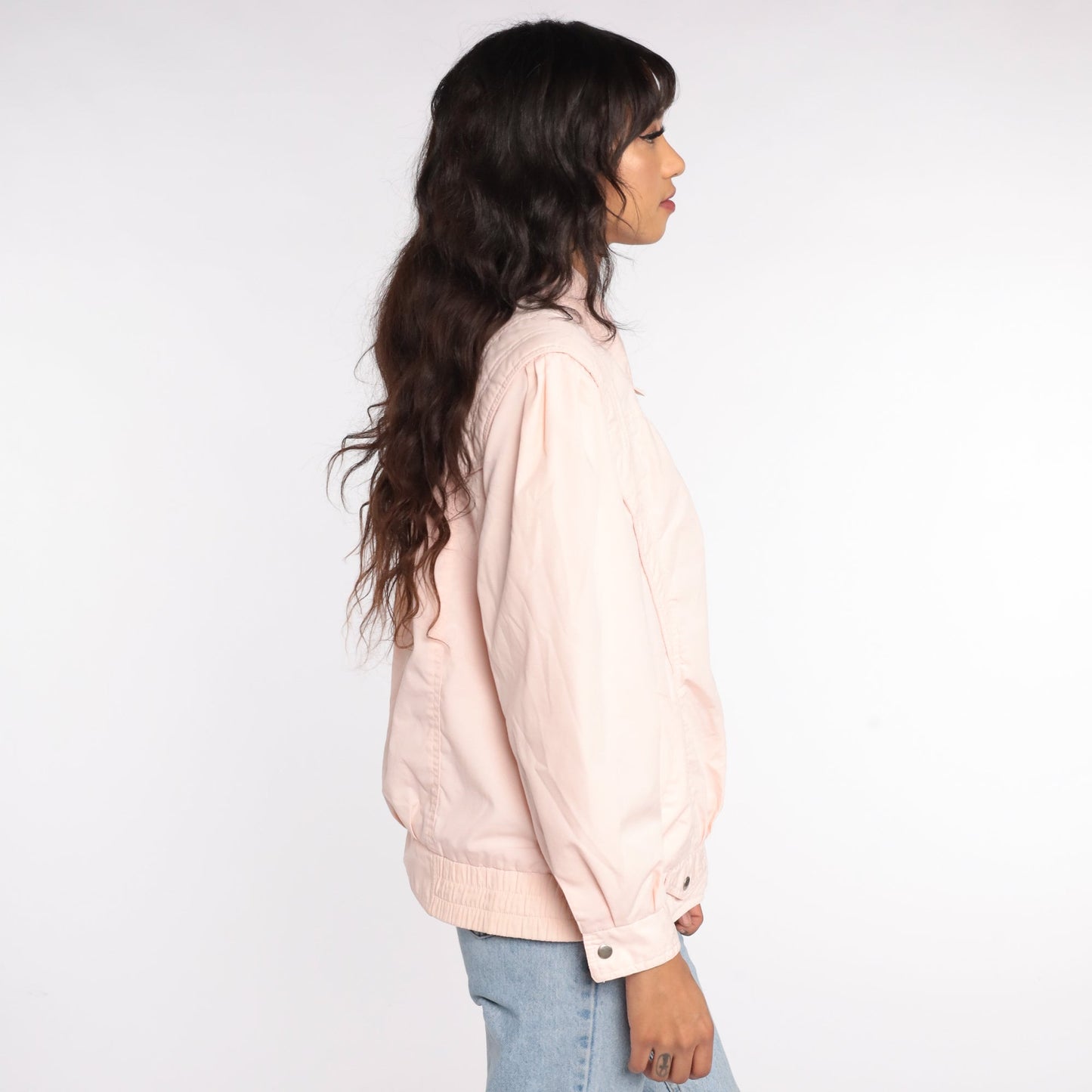 80s Baby Pink Puff Sleeve Windbreaker Bomber Jacket Medium