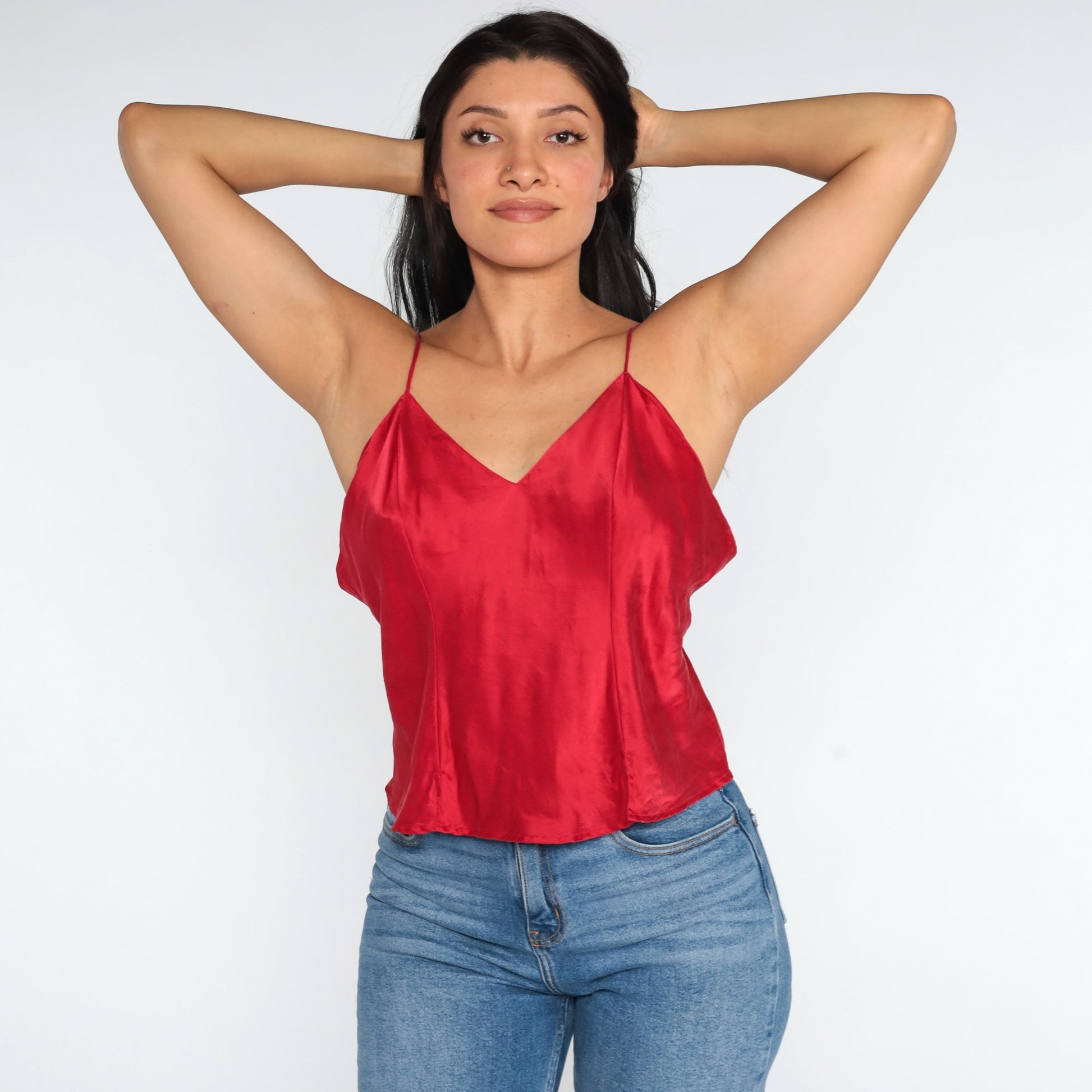 00s Red Silk Camisole Tank Top Lingerie Y2K Extra Large
