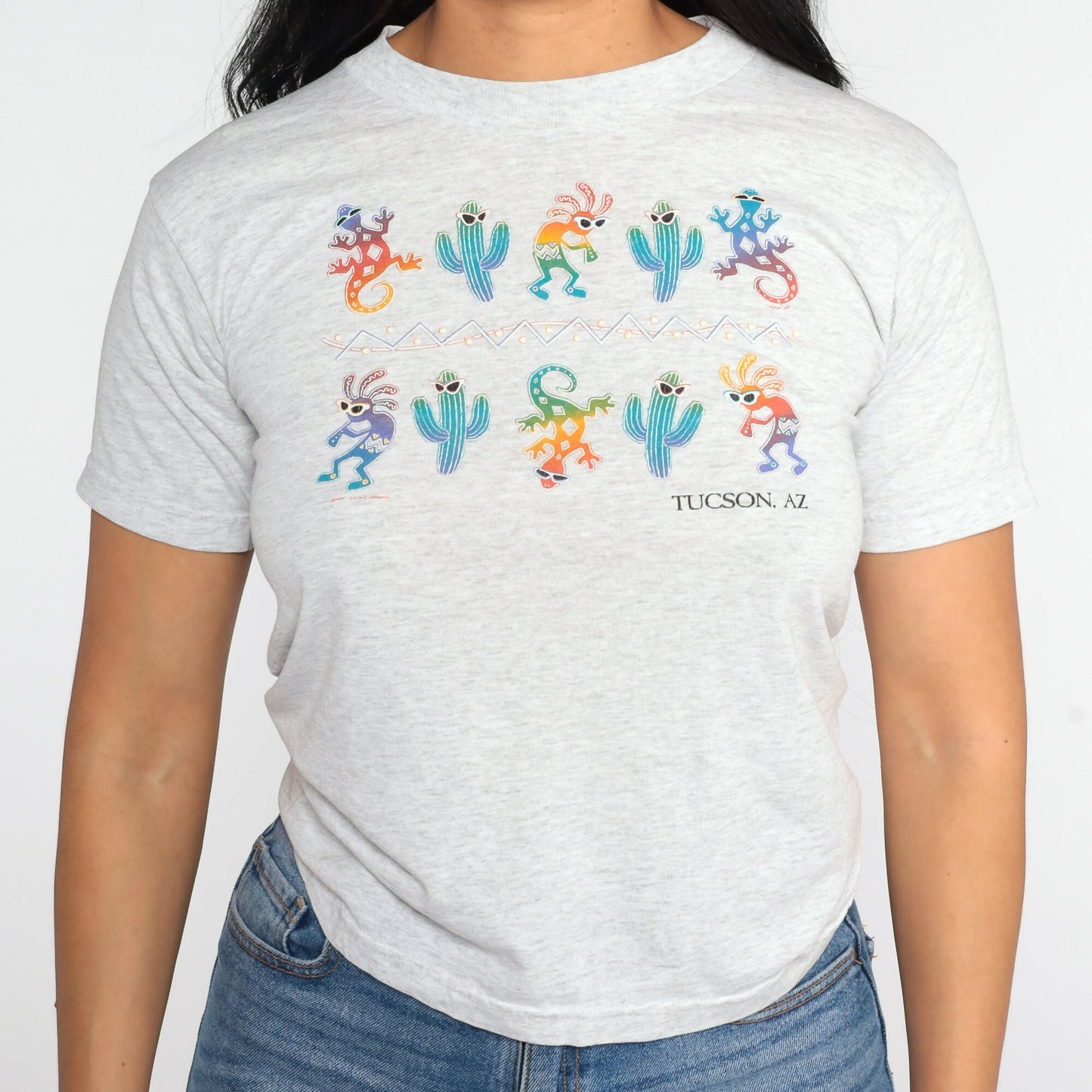 90s Tucson Arizona Kokopelli Saguaro Cactus Graphic Tee Grey Extra Small