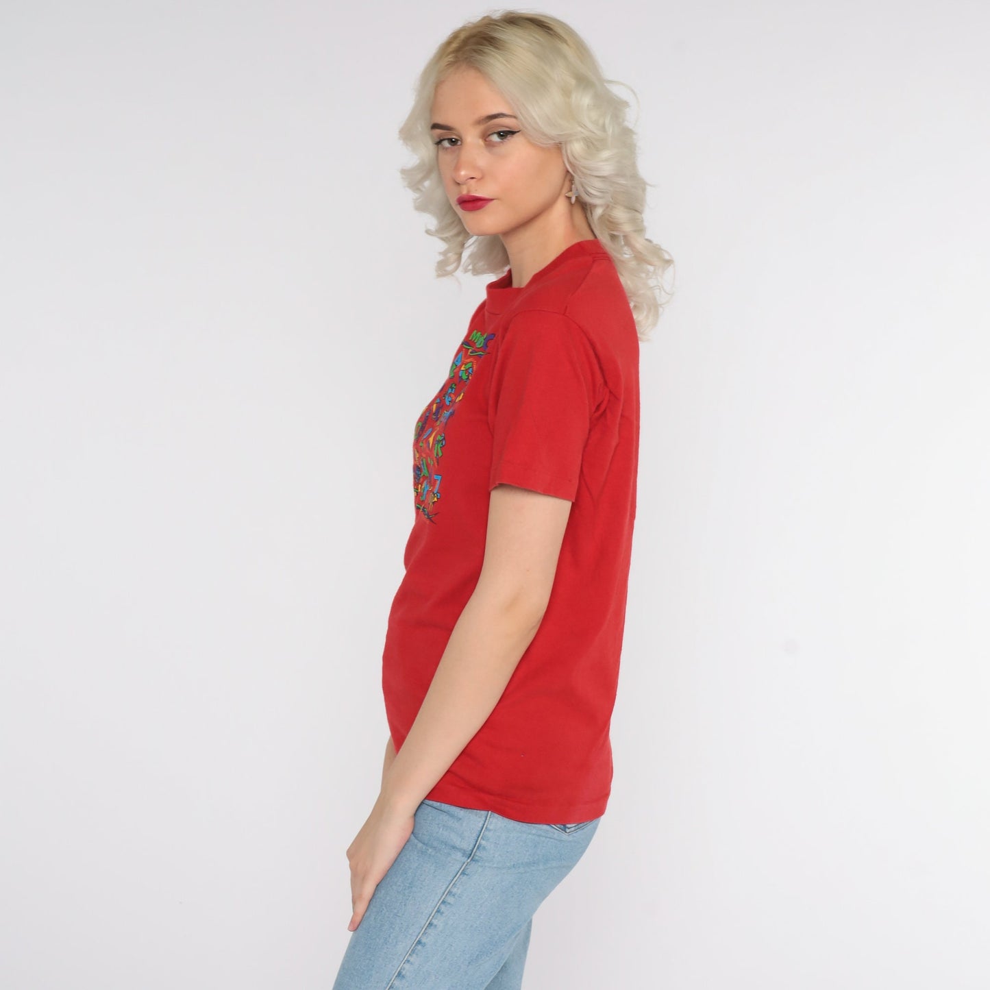 90s Texas ABCs Graphic T-Shirt Red Cotton Tee Extra Small XS