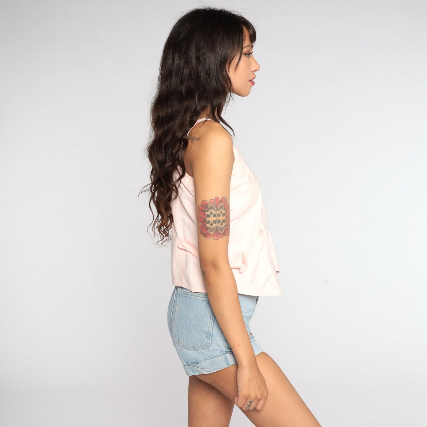 80s Baby Pink Button-Up Tank Top Extra Small XS