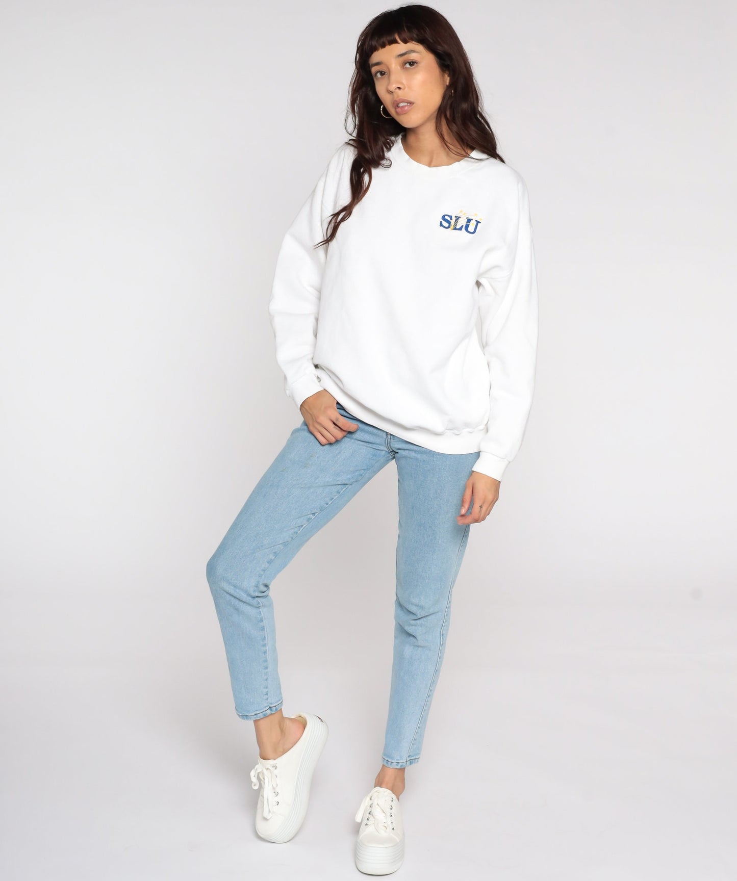 90s St Louis University SLU Sweatshirt White Graphic Crewneck Large