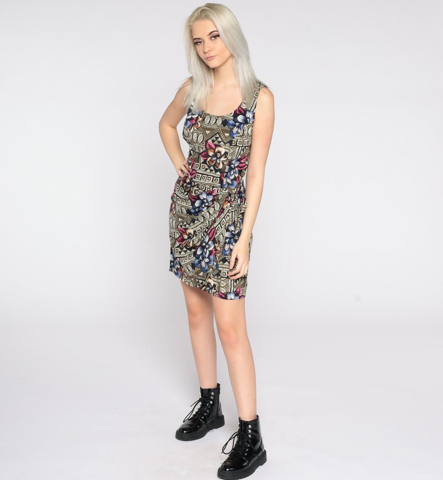 90s Rampage Floral Mini Dress Tropical Flower Print Shift Wrap Skirt Small