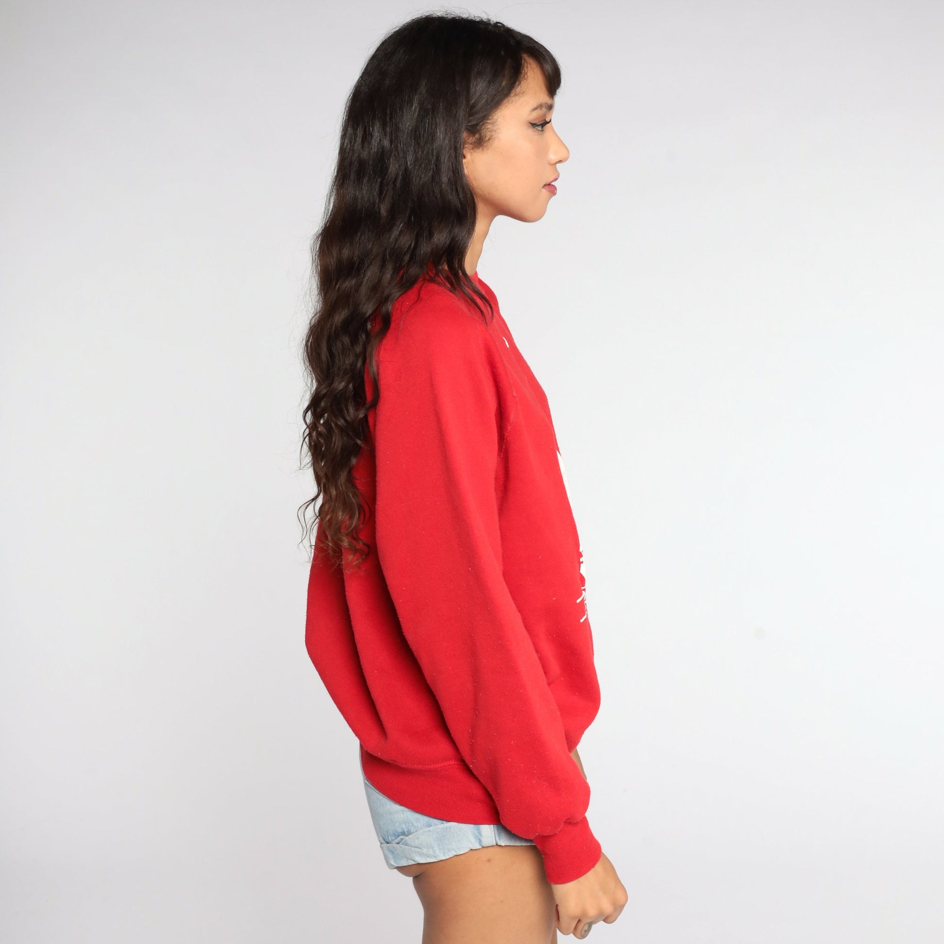 80s Port Superior Wisconsin Sailboat Sweatshirt Red Raglan Pullover Large