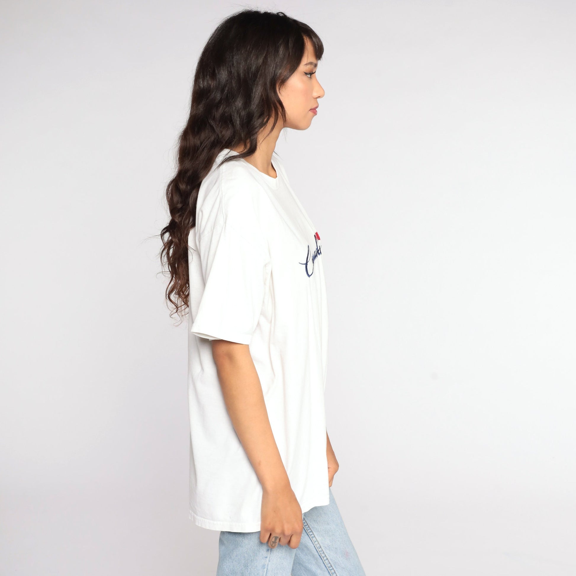 90s Canada Graphic T-Shirt White Embroidered Print Tee Large L